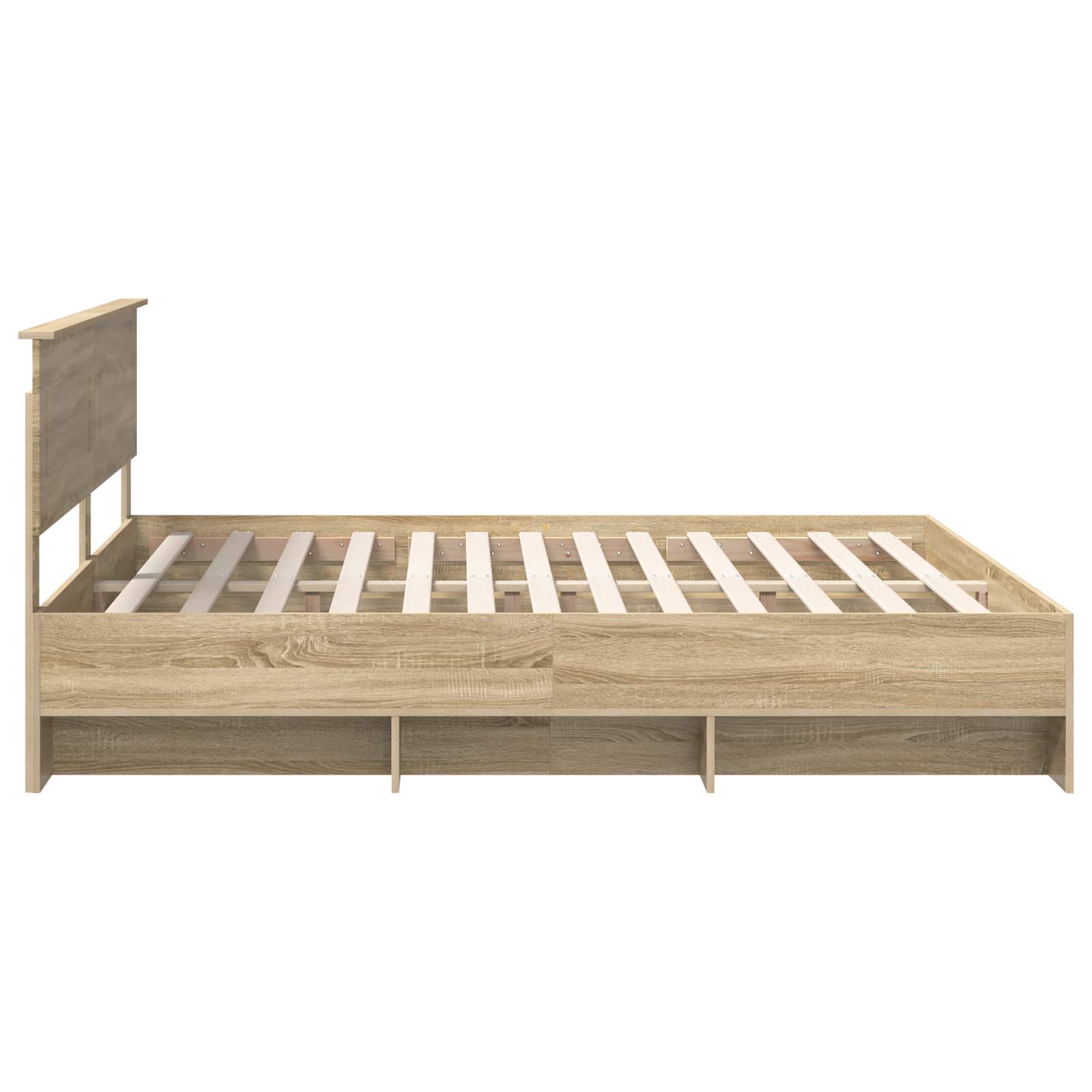 Bedframe met hoofdeinde Sonoma Eiken 200 x 200 cm Bewerkt hout is nu te koop bij PeponiXL, paradijselijk wonen!