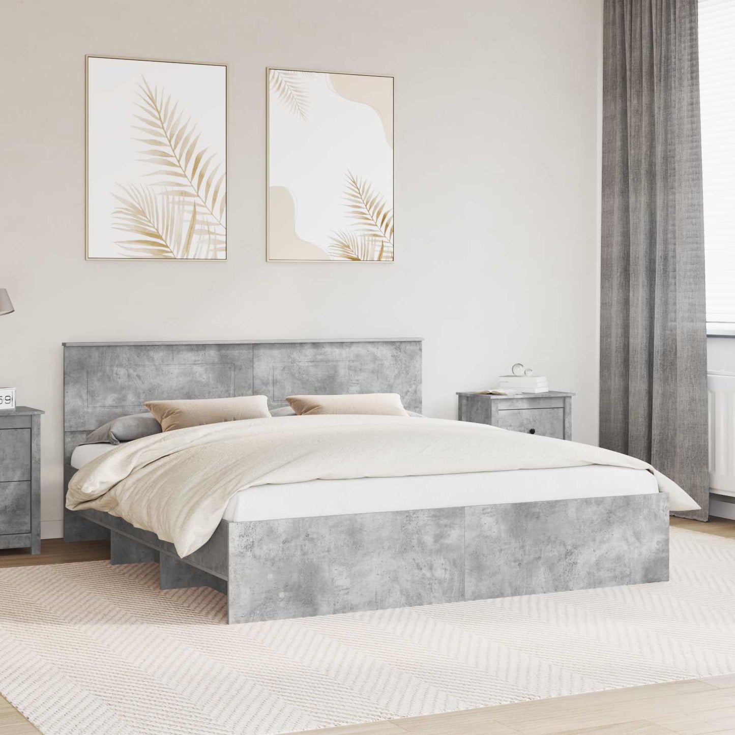 Bedframe met hoofdeinde Beton Grijs 200 x 200 cm Bewerkt hout is nu te koop bij PeponiXL, paradijselijk wonen!