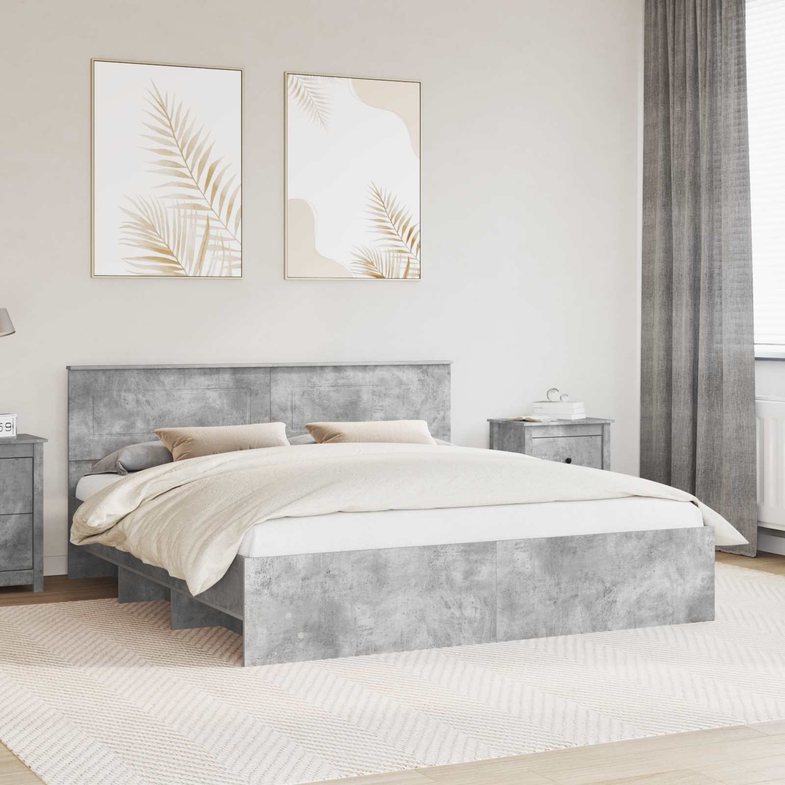 Bedframe met hoofdeinde Beton Grijs 200 x 200 cm Bewerkt hout is nu te koop bij PeponiXL, paradijselijk wonen!