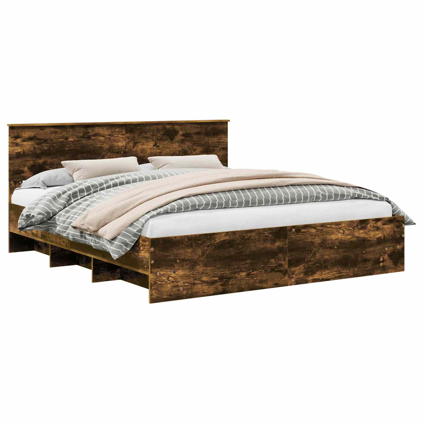 Bedframe met hoofdeinde Gerookt eiken 200 x 200 cm Bewerkt hout is nu te koop bij PeponiXL, paradijselijk wonen!
