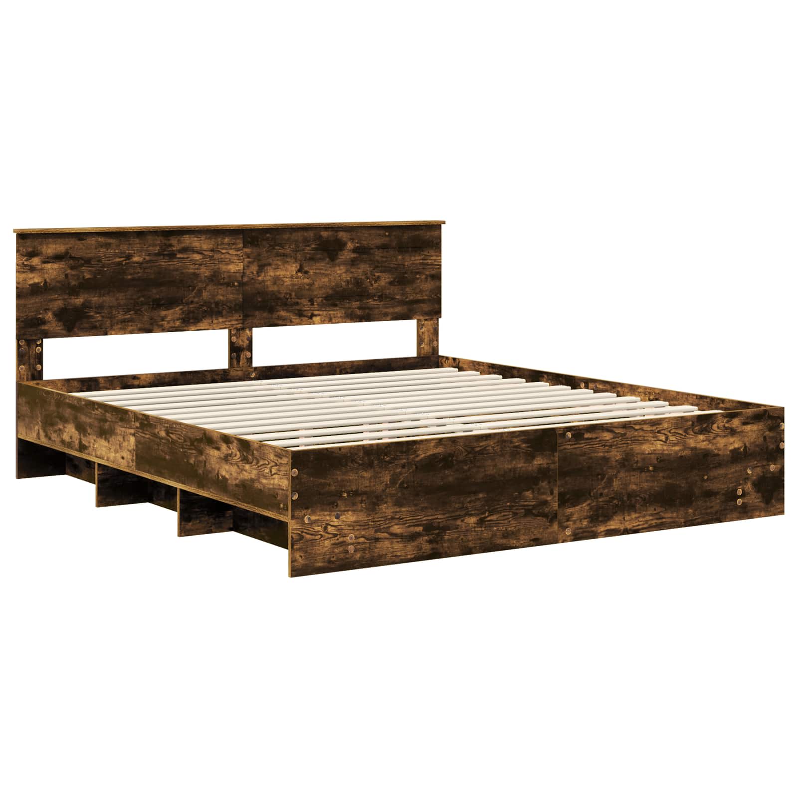 Bedframe met hoofdeinde Gerookt eiken 200 x 200 cm Bewerkt hout is nu te koop bij PeponiXL, paradijselijk wonen!