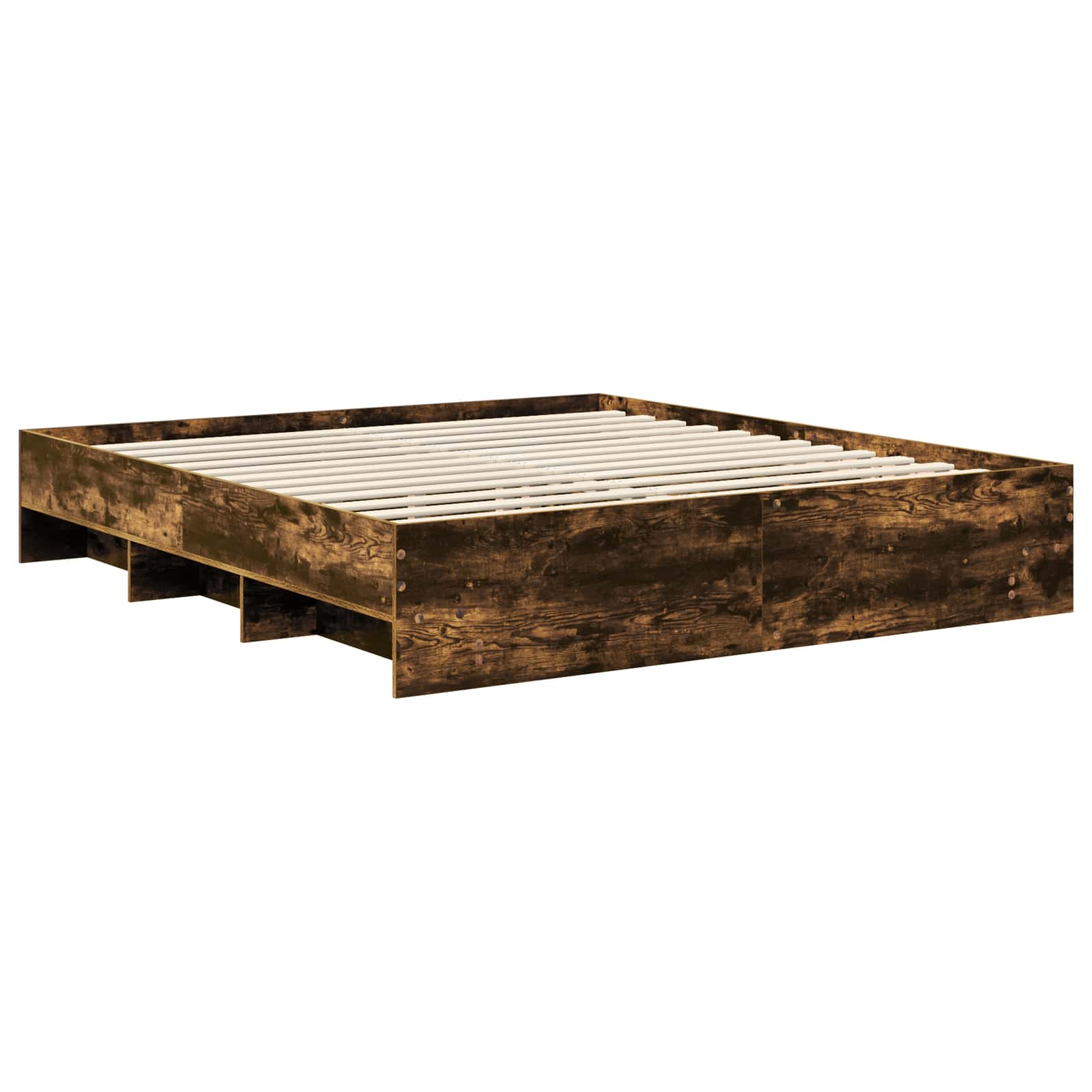 Bedframe met hoofdeinde Gerookt eiken 200 x 200 cm Bewerkt hout is nu te koop bij PeponiXL, paradijselijk wonen!