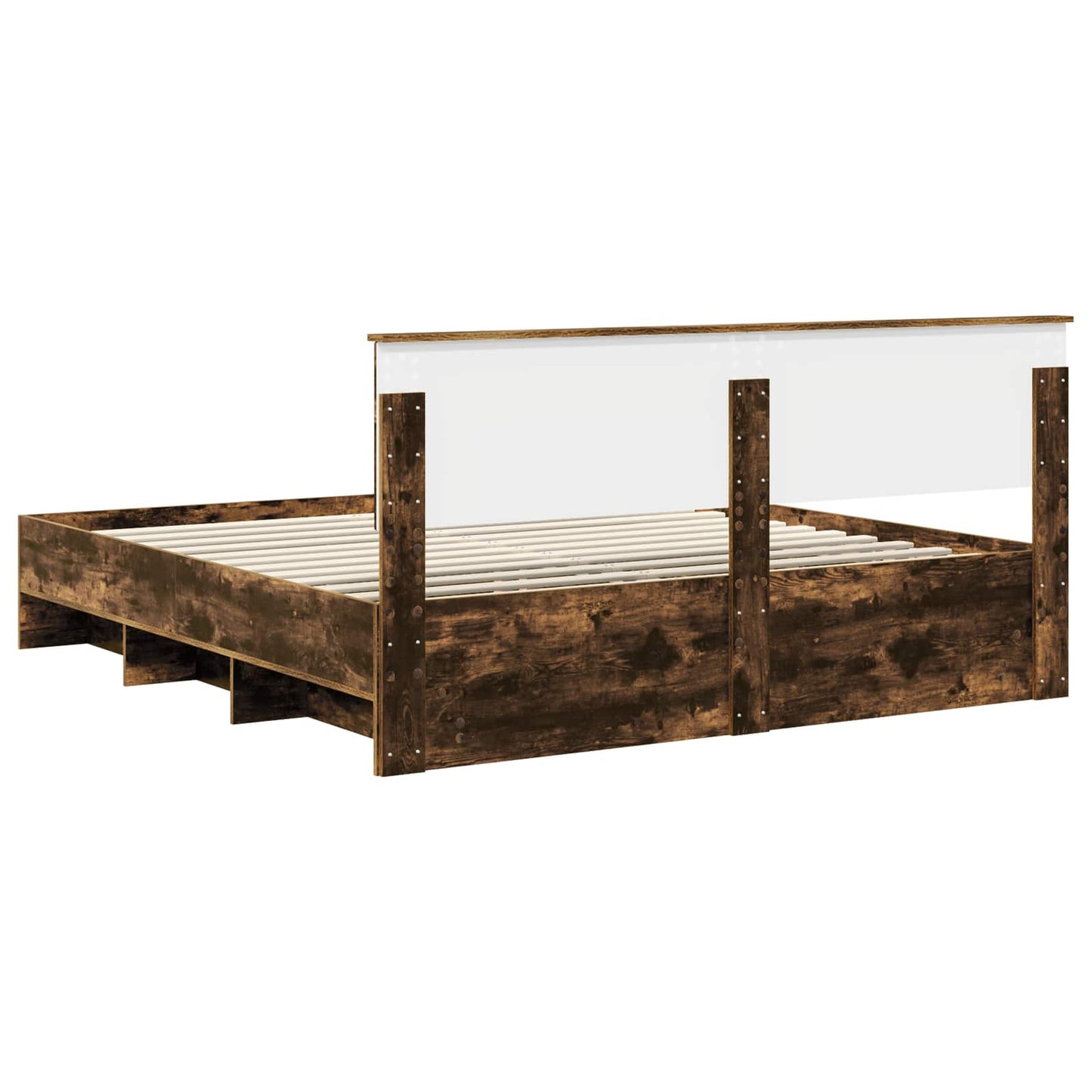 Bedframe met hoofdeinde Gerookt eiken 200 x 200 cm Bewerkt hout is nu te koop bij PeponiXL, paradijselijk wonen!
