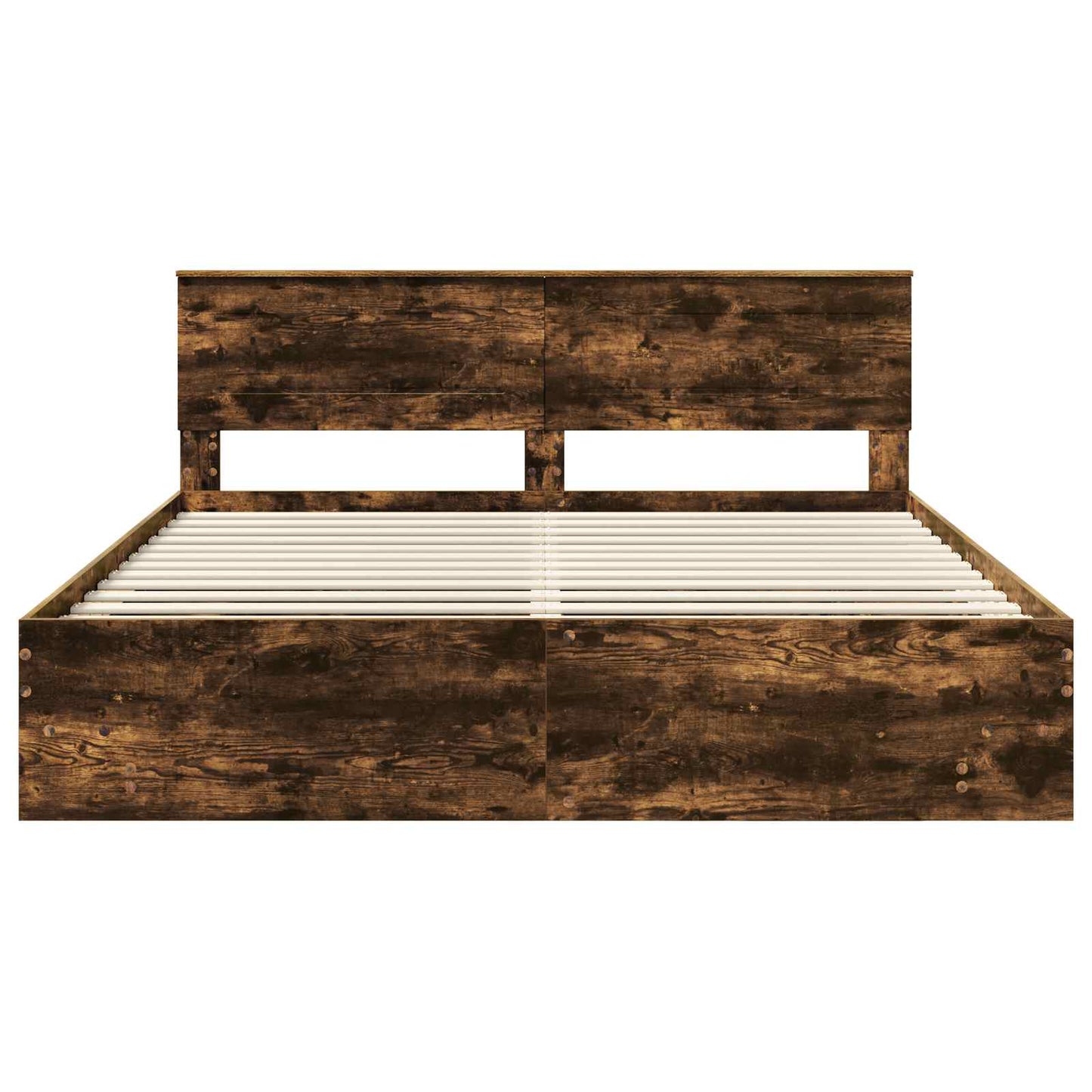 Bedframe met hoofdeinde Gerookt eiken 200 x 200 cm Bewerkt hout is nu te koop bij PeponiXL, paradijselijk wonen!