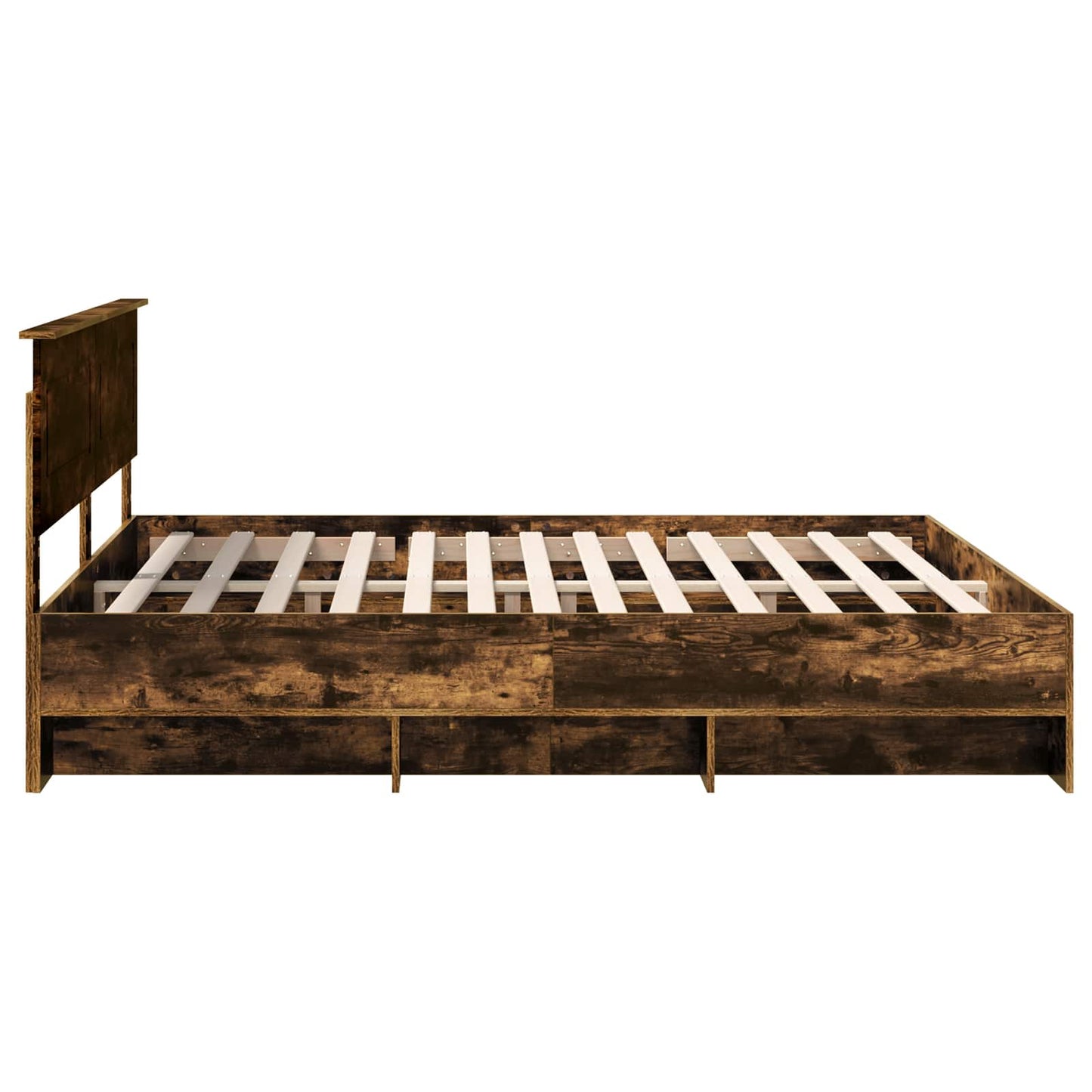 Bedframe met hoofdeinde Gerookt eiken 200 x 200 cm Bewerkt hout is nu te koop bij PeponiXL, paradijselijk wonen!