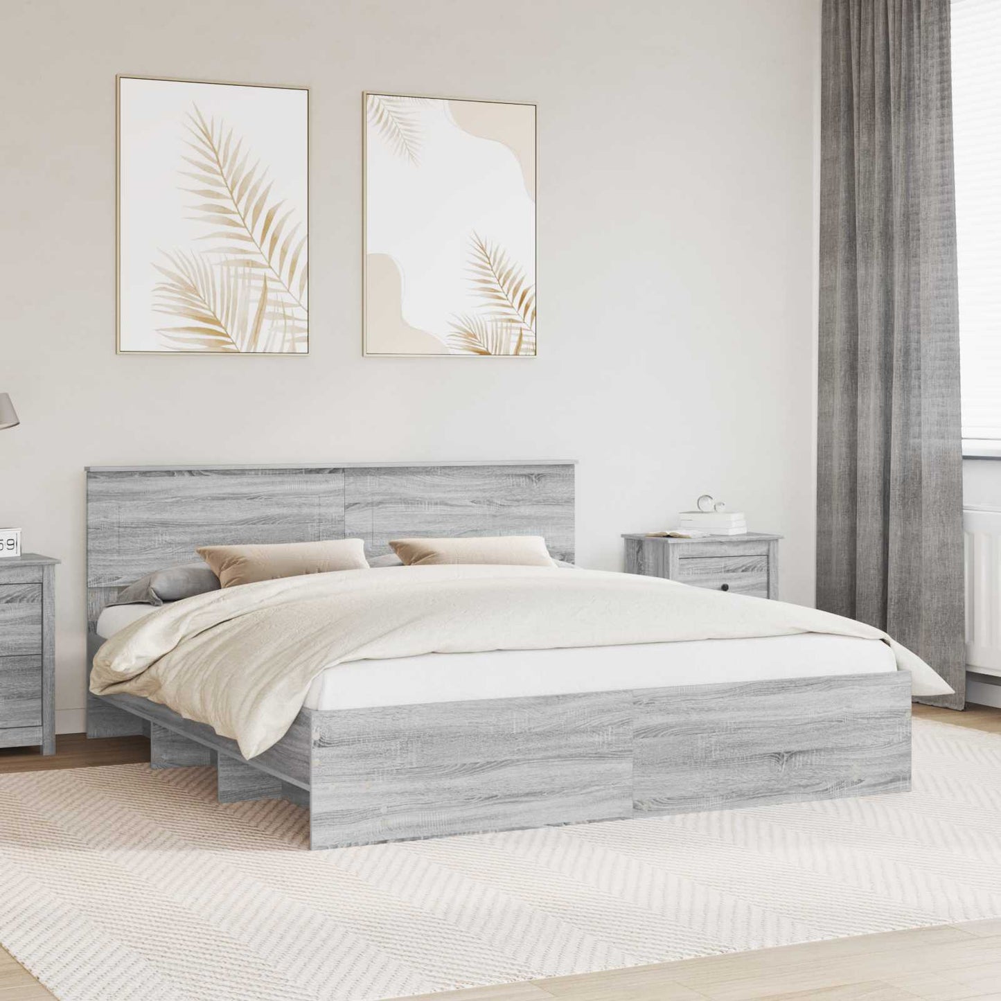 Bedframe met hoofdeinde Grijs Sonoma 200 x 200 cm Bewerkt hout is nu te koop bij PeponiXL, paradijselijk wonen!