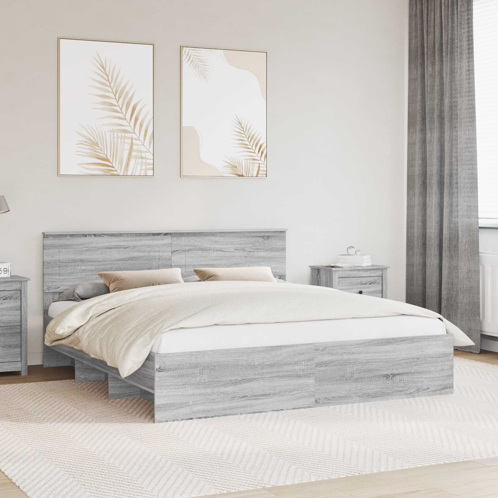 Bedframe met hoofdeinde Grijs Sonoma 200 x 200 cm Bewerkt hout is nu te koop bij PeponiXL, paradijselijk wonen!