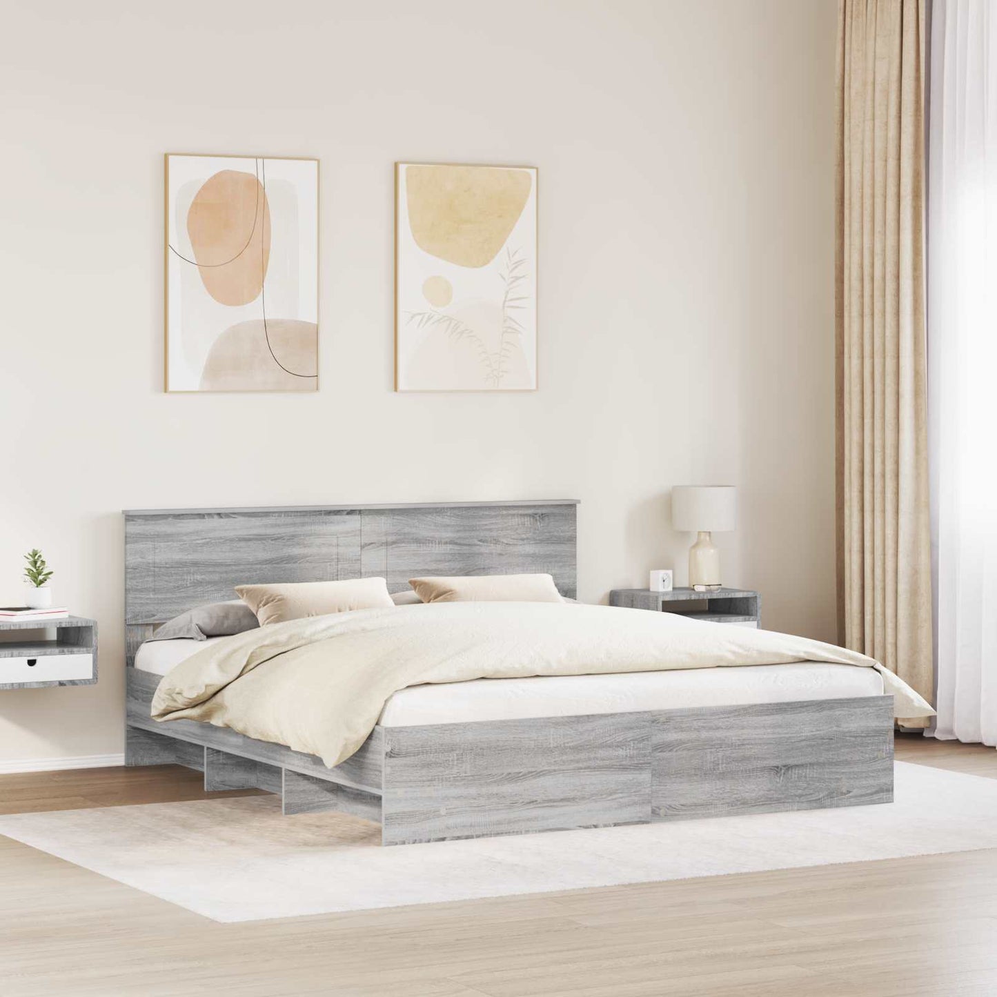 Bedframe met hoofdeinde Grijs Sonoma 200 x 200 cm Bewerkt hout is nu te koop bij PeponiXL, paradijselijk wonen!