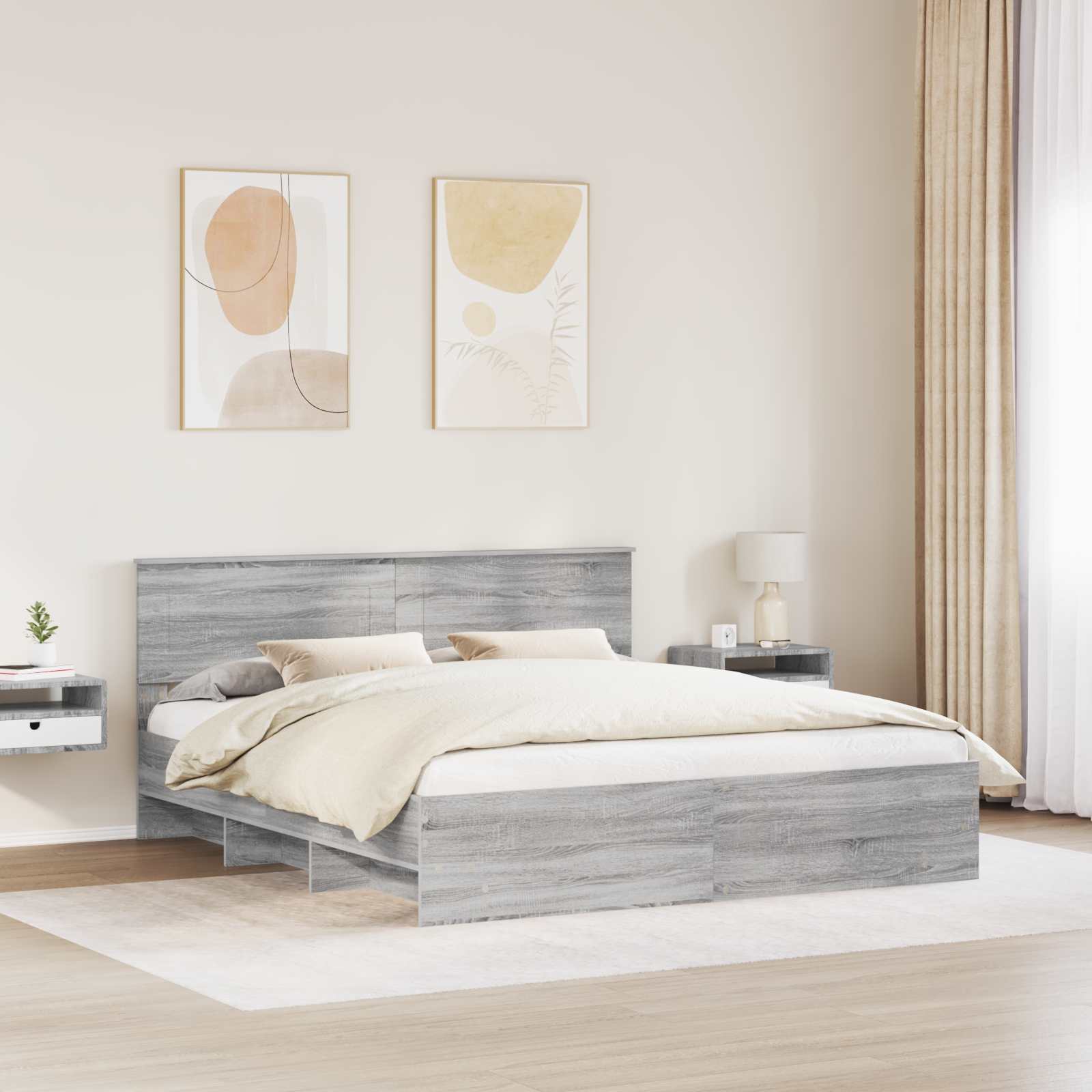 Bedframe met hoofdeinde Grijs Sonoma 200 x 200 cm Bewerkt hout is nu te koop bij PeponiXL, paradijselijk wonen!
