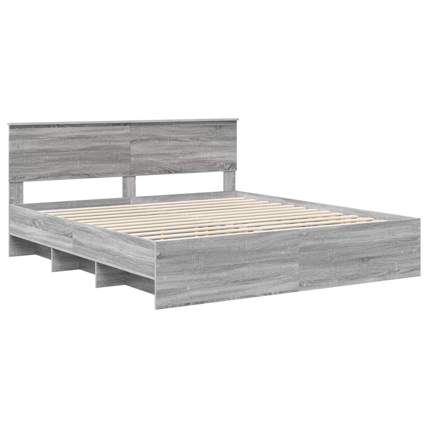 Bedframe met hoofdeinde Grijs Sonoma 200 x 200 cm Bewerkt hout is nu te koop bij PeponiXL, paradijselijk wonen!