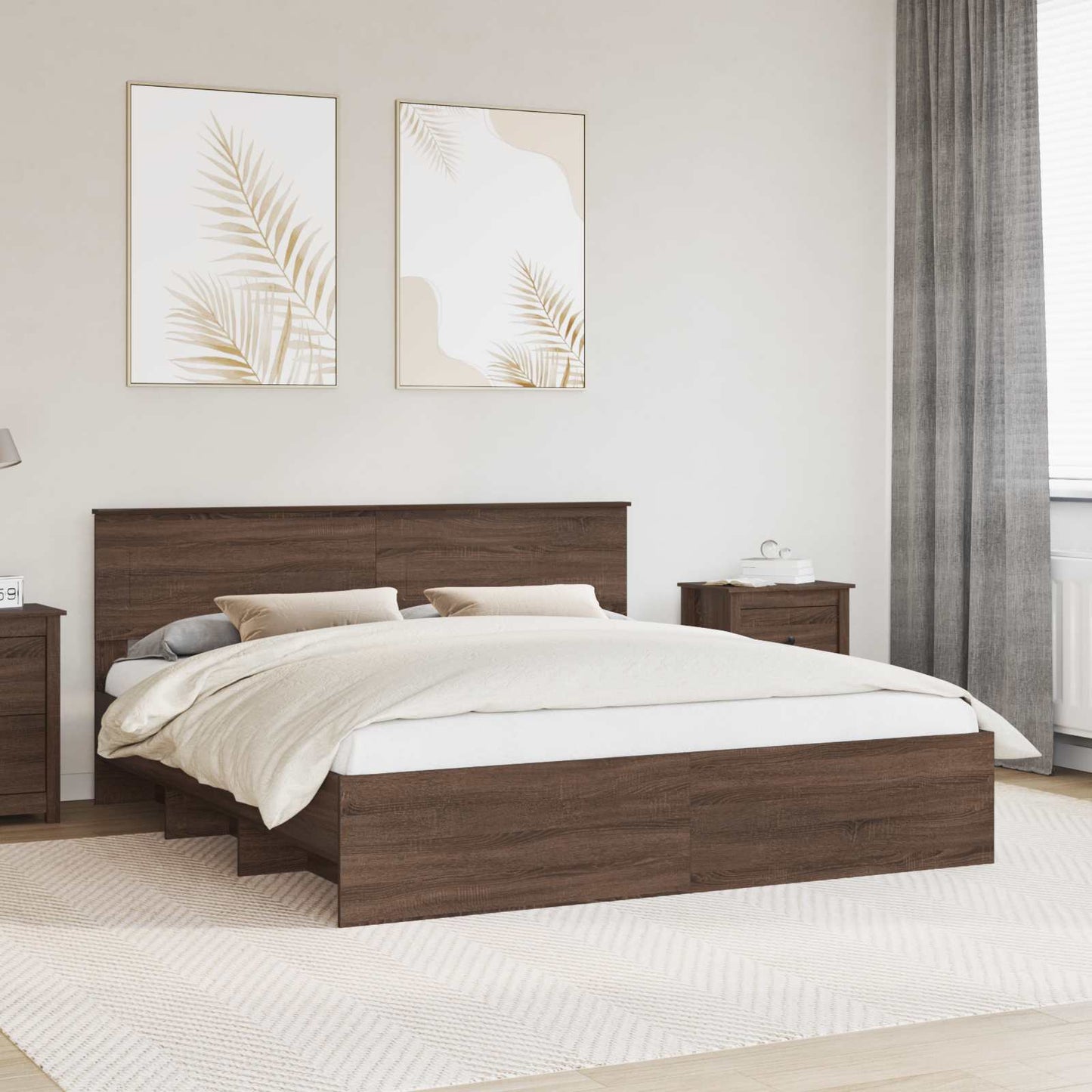 Bedframe met hoofdeinde Bruin Eiken 200 x 200 cm Bewerkt hout is nu te koop bij PeponiXL, paradijselijk wonen!