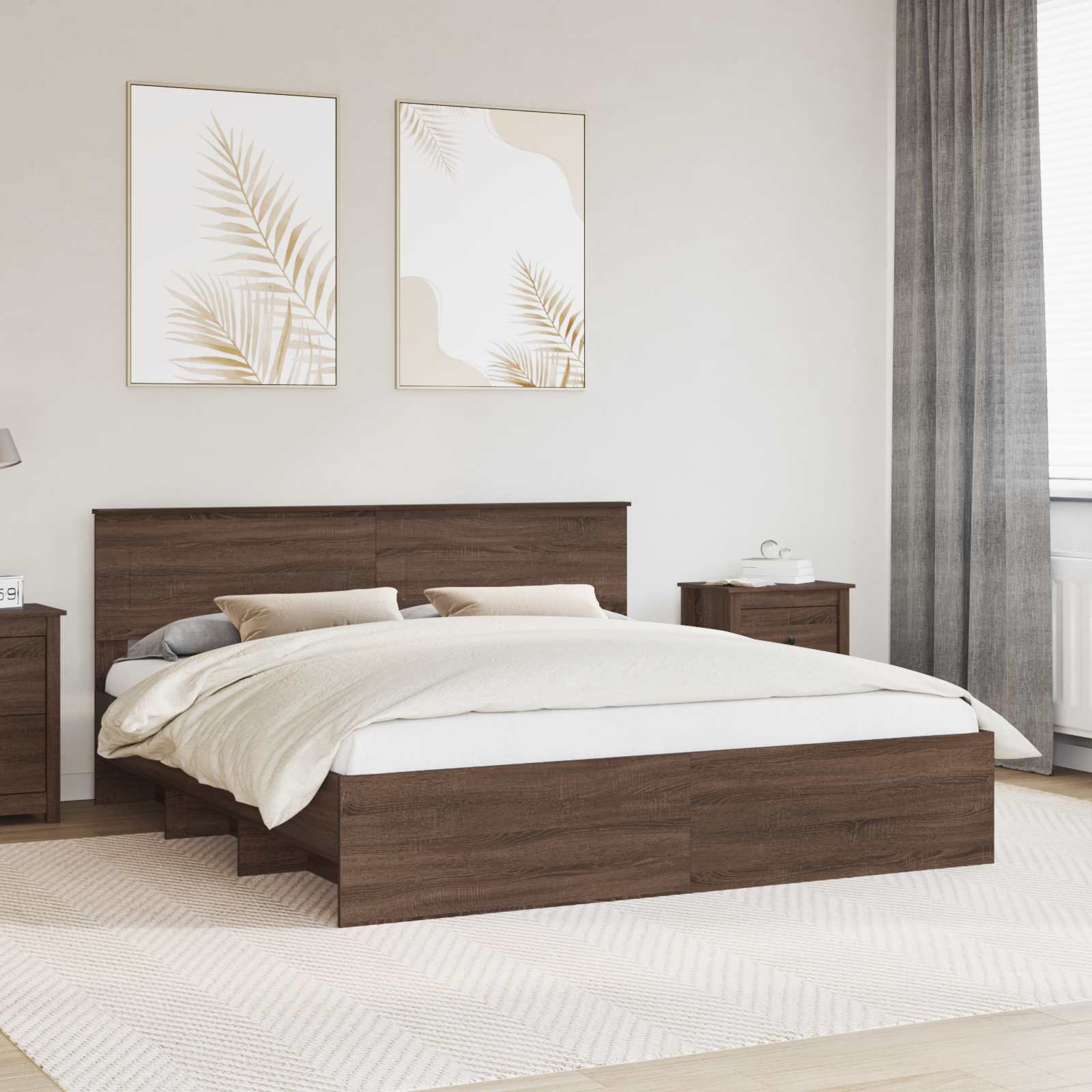 Bedframe met hoofdeinde Bruin Eiken 200 x 200 cm Bewerkt hout is nu te koop bij PeponiXL, paradijselijk wonen!