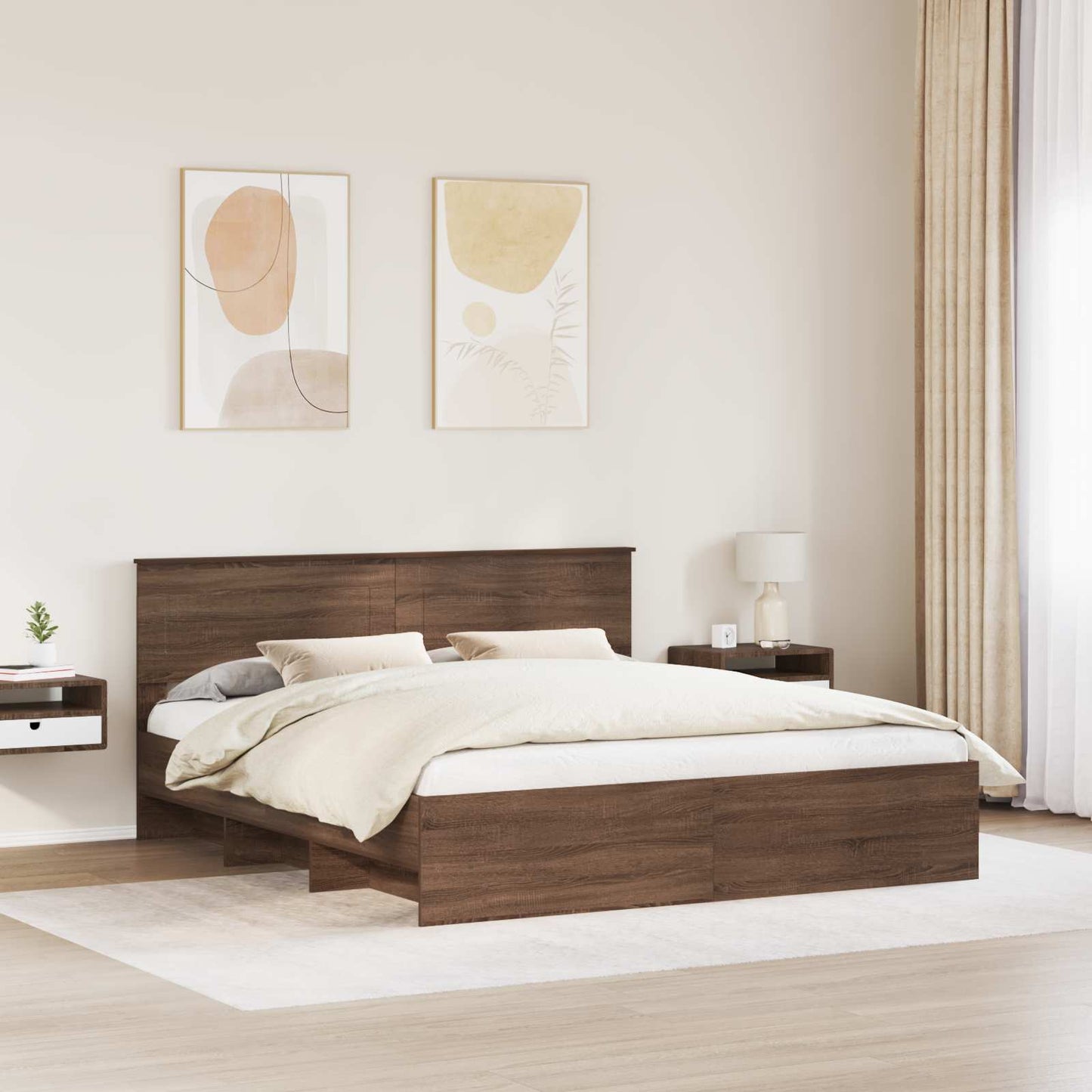 Bedframe met hoofdeinde Bruin Eiken 200 x 200 cm Bewerkt hout is nu te koop bij PeponiXL, paradijselijk wonen!