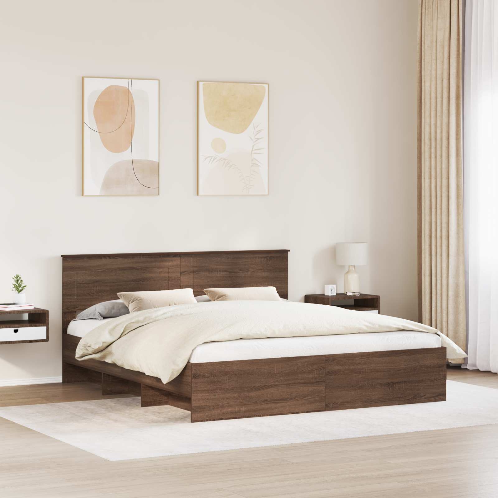 Bedframe met hoofdeinde Bruin Eiken 200 x 200 cm Bewerkt hout is nu te koop bij PeponiXL, paradijselijk wonen!