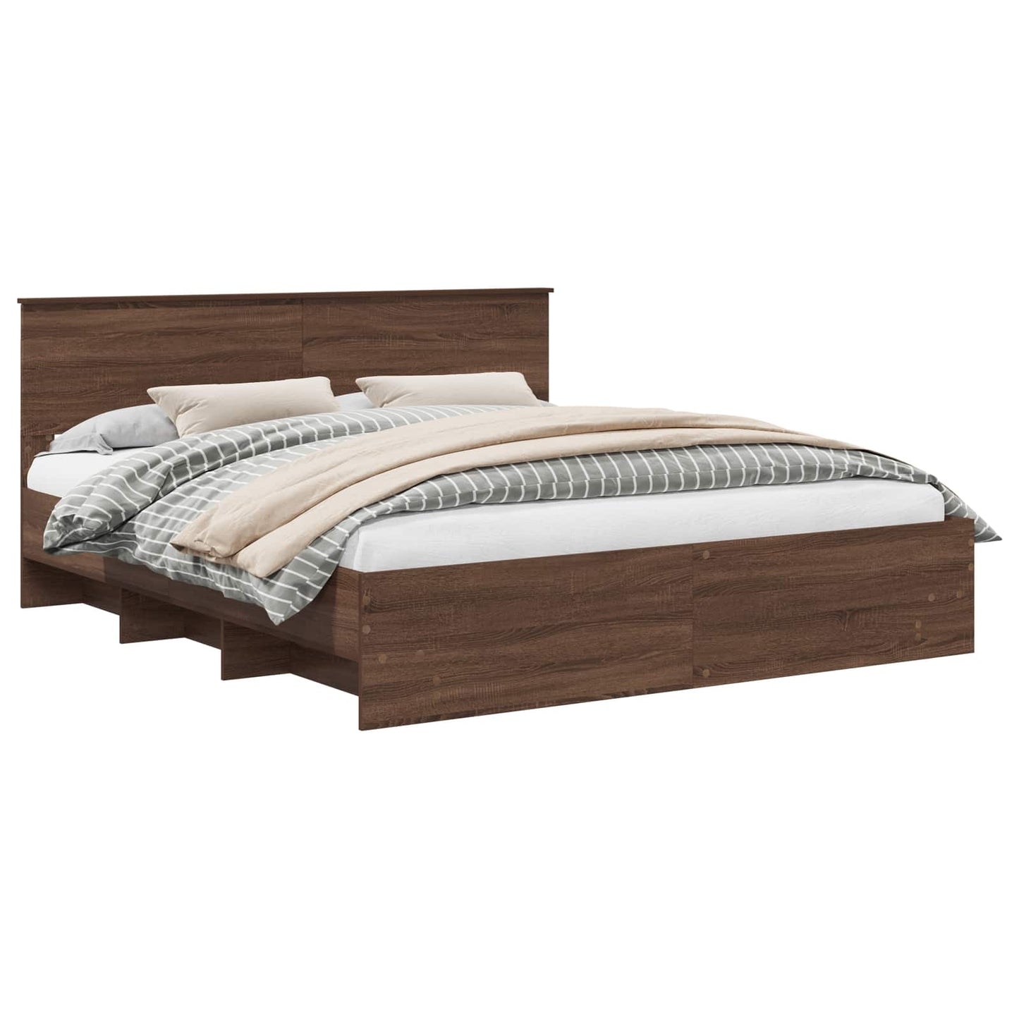 Bedframe met hoofdeinde Bruin Eiken 200 x 200 cm Bewerkt hout is nu te koop bij PeponiXL, paradijselijk wonen!
