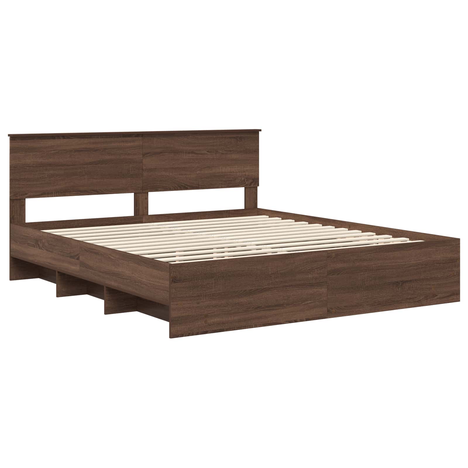 Bedframe met hoofdeinde Bruin Eiken 200 x 200 cm Bewerkt hout is nu te koop bij PeponiXL, paradijselijk wonen!