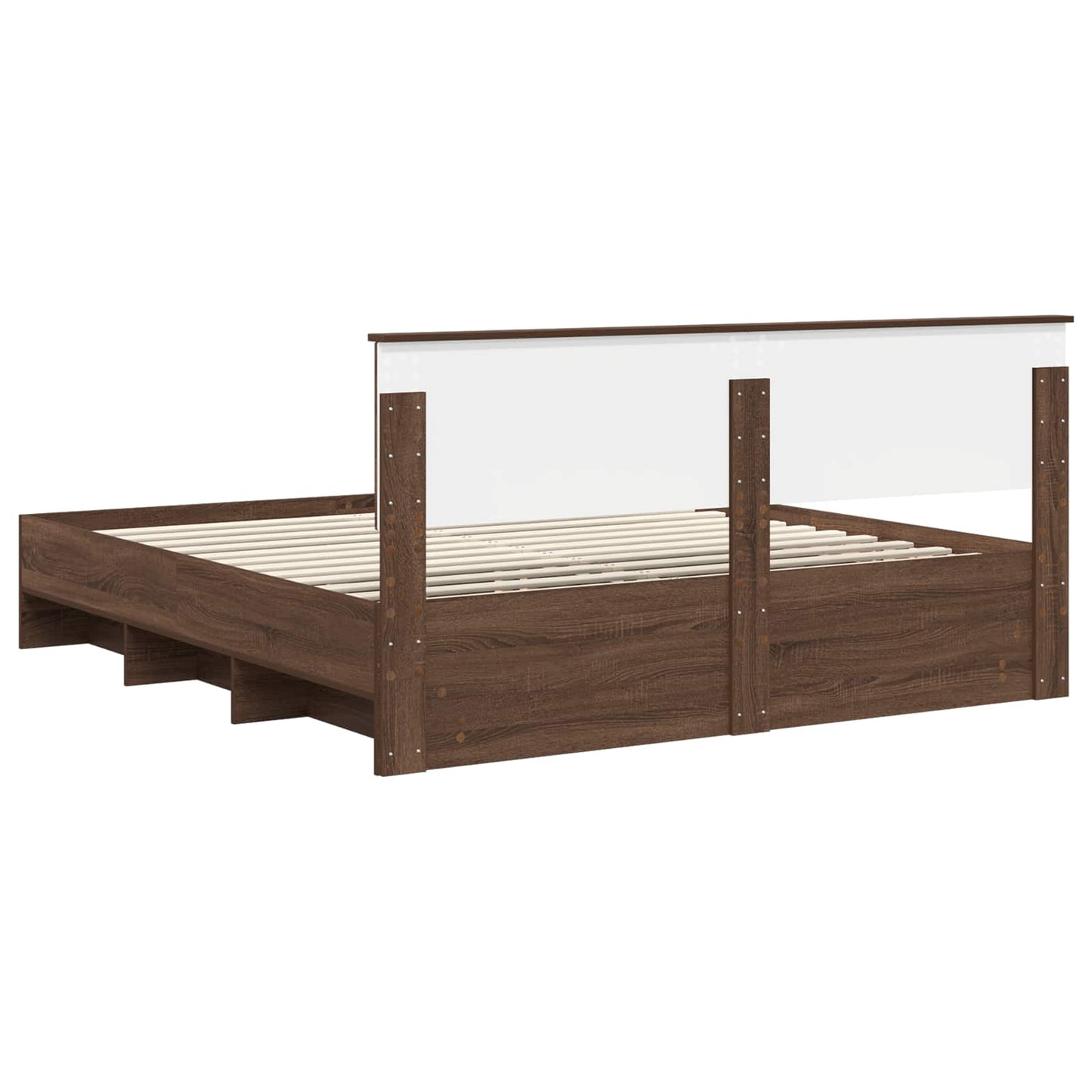 Bedframe met hoofdeinde Bruin Eiken 200 x 200 cm Bewerkt hout is nu te koop bij PeponiXL, paradijselijk wonen!