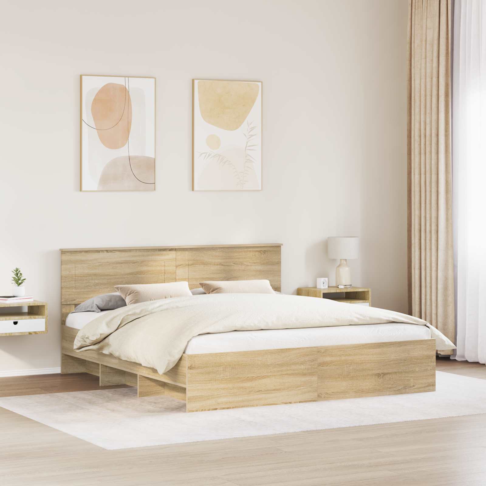 Bedframe met hoofdeinde Sonoma Eiken 180 x 200 cm Bewerkt hout is nu te koop bij PeponiXL, paradijselijk wonen!