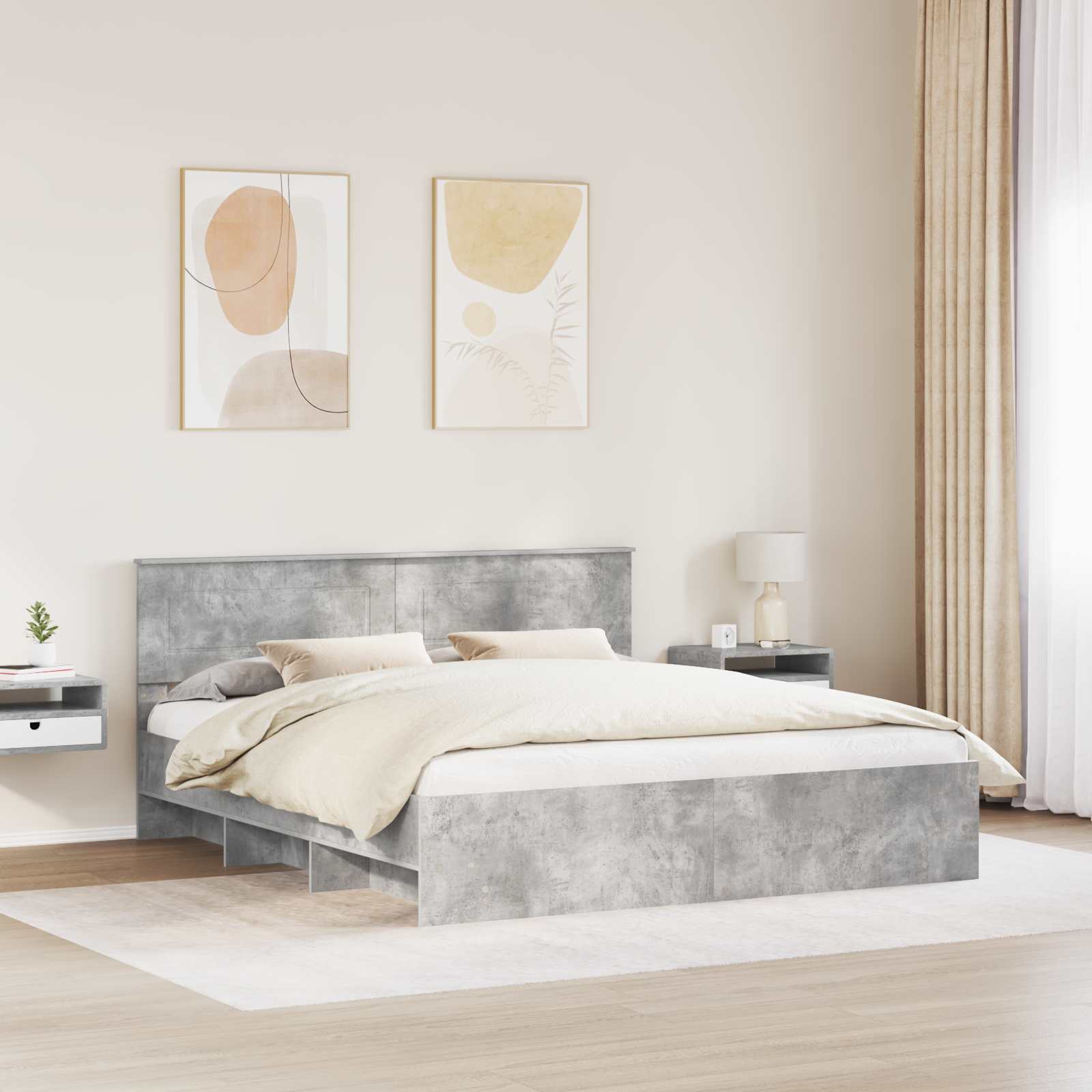 Bedframe met hoofdeinde Beton Grijs 180 x 200 cm Bewerkt hout is nu te koop bij PeponiXL, paradijselijk wonen!