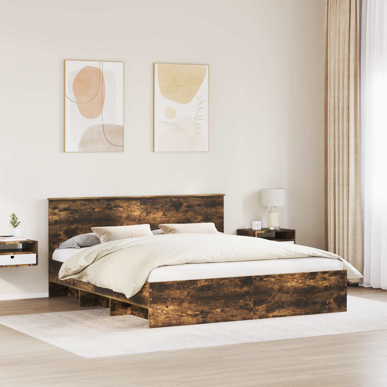 Bedframe met hoofdeinde Gerookt eiken 180 x 200 cm Bewerkt hout is nu te koop bij PeponiXL, paradijselijk wonen!