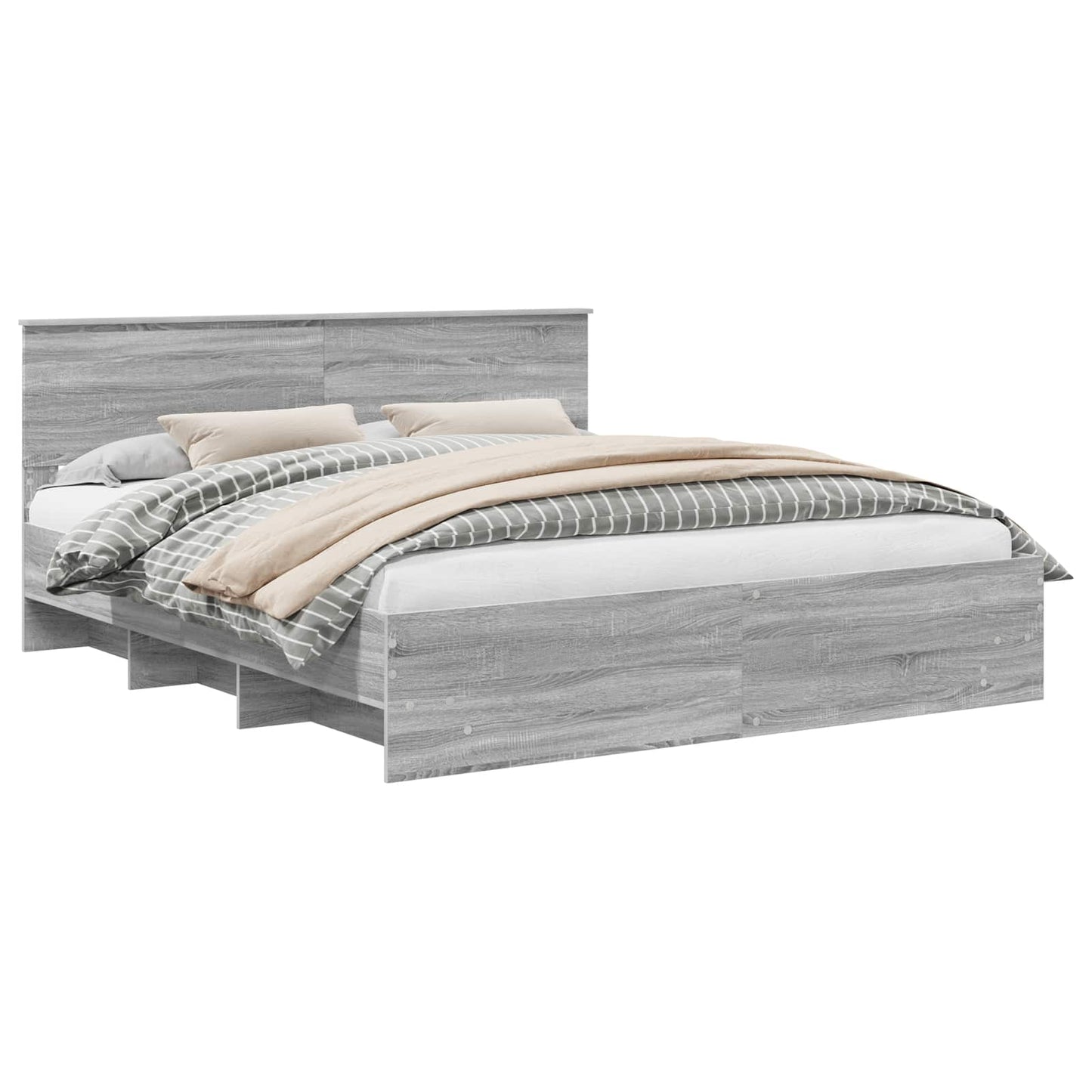 Bedframe met hoofdeinde Grijs Sonoma 180 x 200 cm Bewerkt hout is nu te koop bij PeponiXL, paradijselijk wonen!