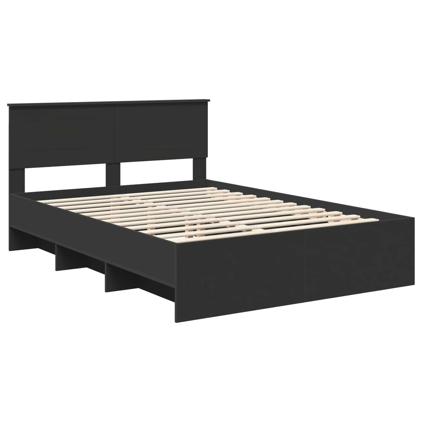 Bedframe met hoofdeinde Zwart 160 x 200 cm Bewerkt hout is nu te koop bij PeponiXL, paradijselijk wonen!