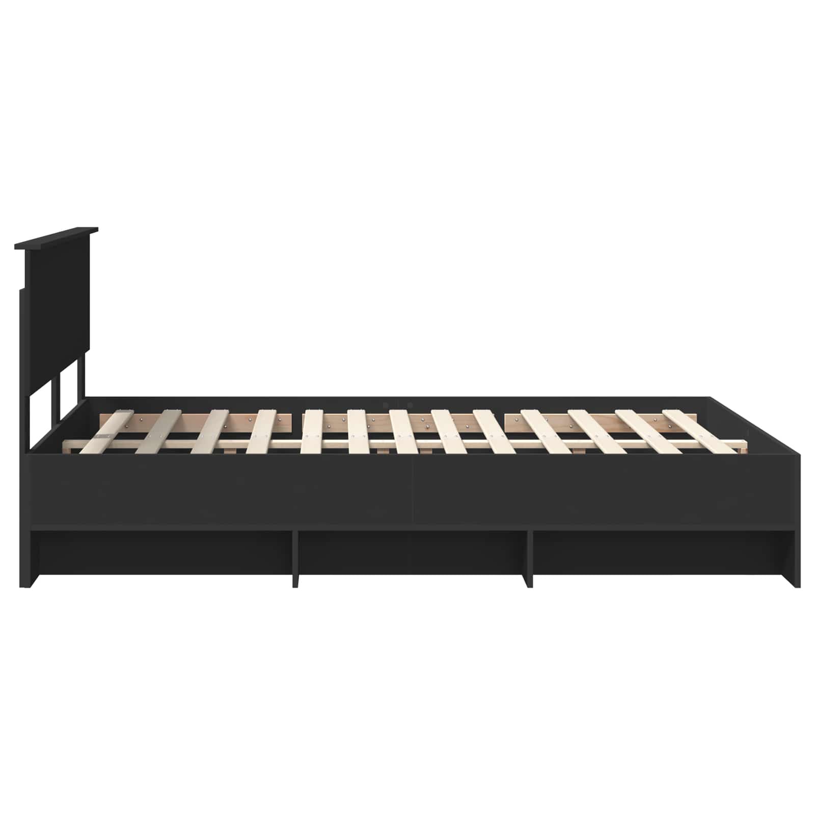 Bedframe met hoofdeinde Zwart 160 x 200 cm Bewerkt hout is nu te koop bij PeponiXL, paradijselijk wonen!