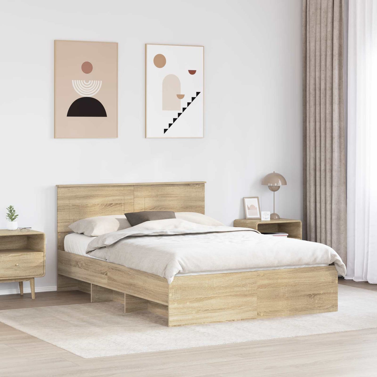Bedframe met hoofdeinde Sonoma Eiken 160 x 200 cm Bewerkt hout is nu te koop bij PeponiXL, paradijselijk wonen!
