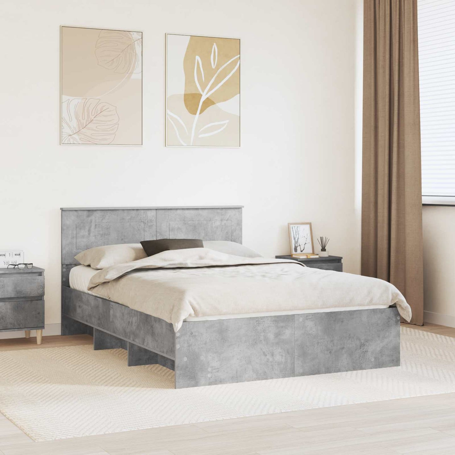 Bedframe met hoofdeinde Beton Grijs 160 x 200 cm Bewerkt hout is nu te koop bij PeponiXL, paradijselijk wonen!