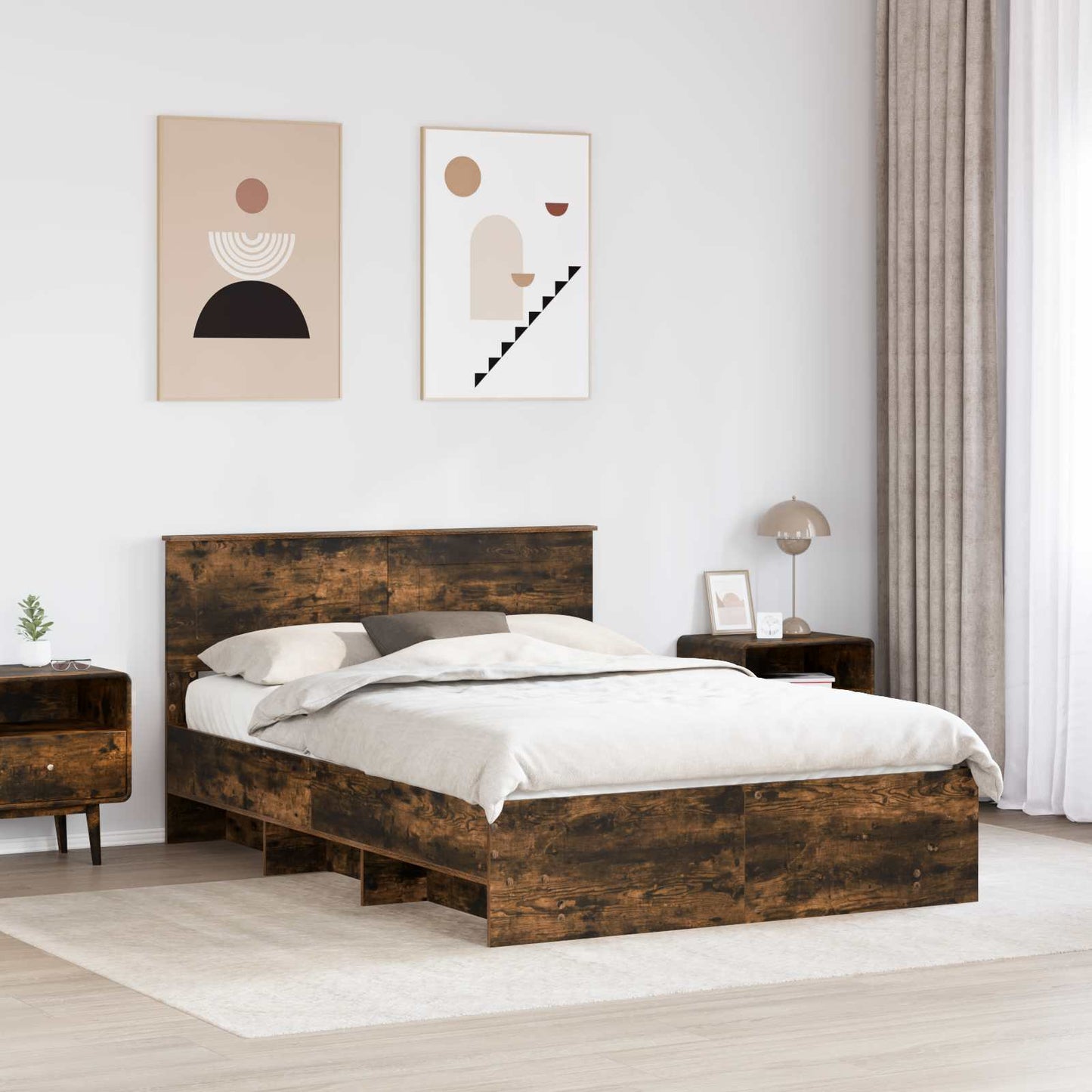 Bedframe met hoofdeinde Gerookt eiken 160 x 200 cm Bewerkt hout is nu te koop bij PeponiXL, paradijselijk wonen!