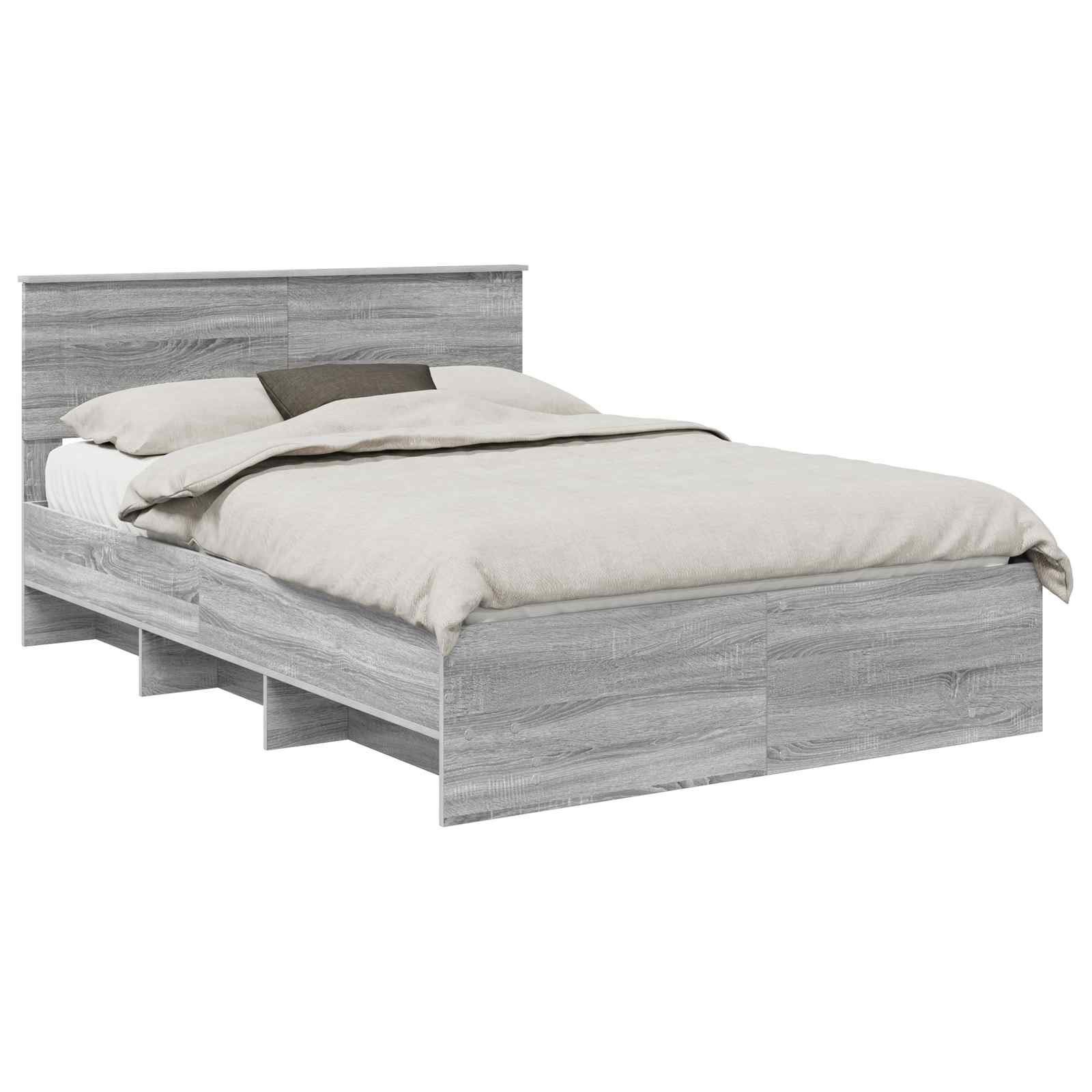 Bedframe met hoofdeinde Grijs Sonoma 160 x 200 cm Bewerkt hout is nu te koop bij PeponiXL, paradijselijk wonen!