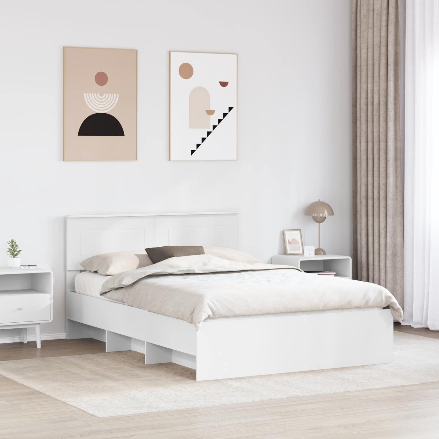 Bedframe met hoofdeinde Wit 150 x 200 cm Bewerkt hout is nu te koop bij PeponiXL, paradijselijk wonen!