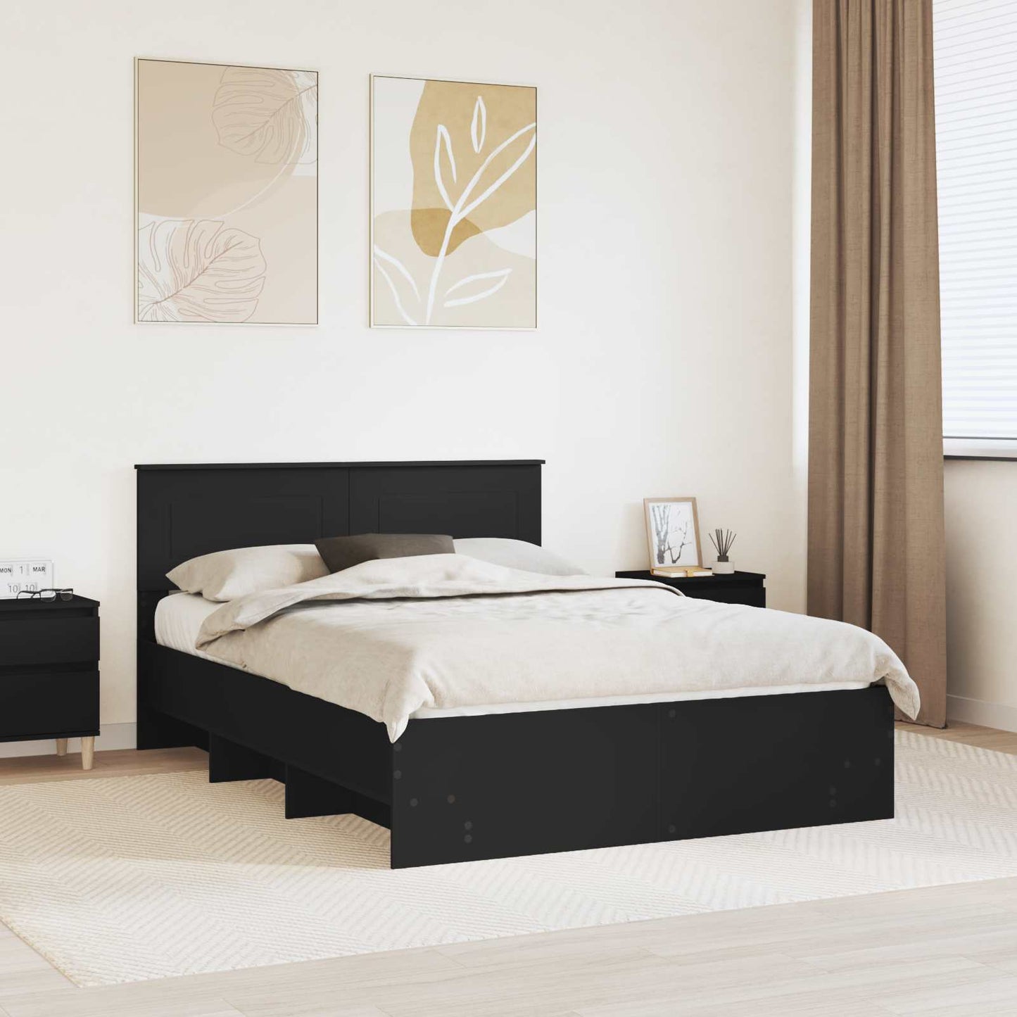 Bedframe met hoofdeinde Zwart 150 x 200 cm Bewerkt hout is nu te koop bij PeponiXL, paradijselijk wonen!