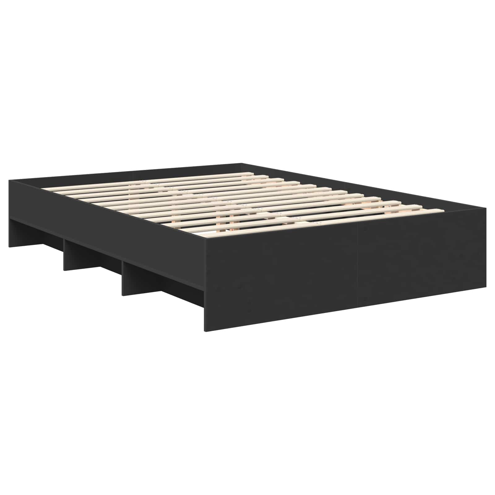 Bedframe met hoofdeinde Zwart 150 x 200 cm Bewerkt hout is nu te koop bij PeponiXL, paradijselijk wonen!