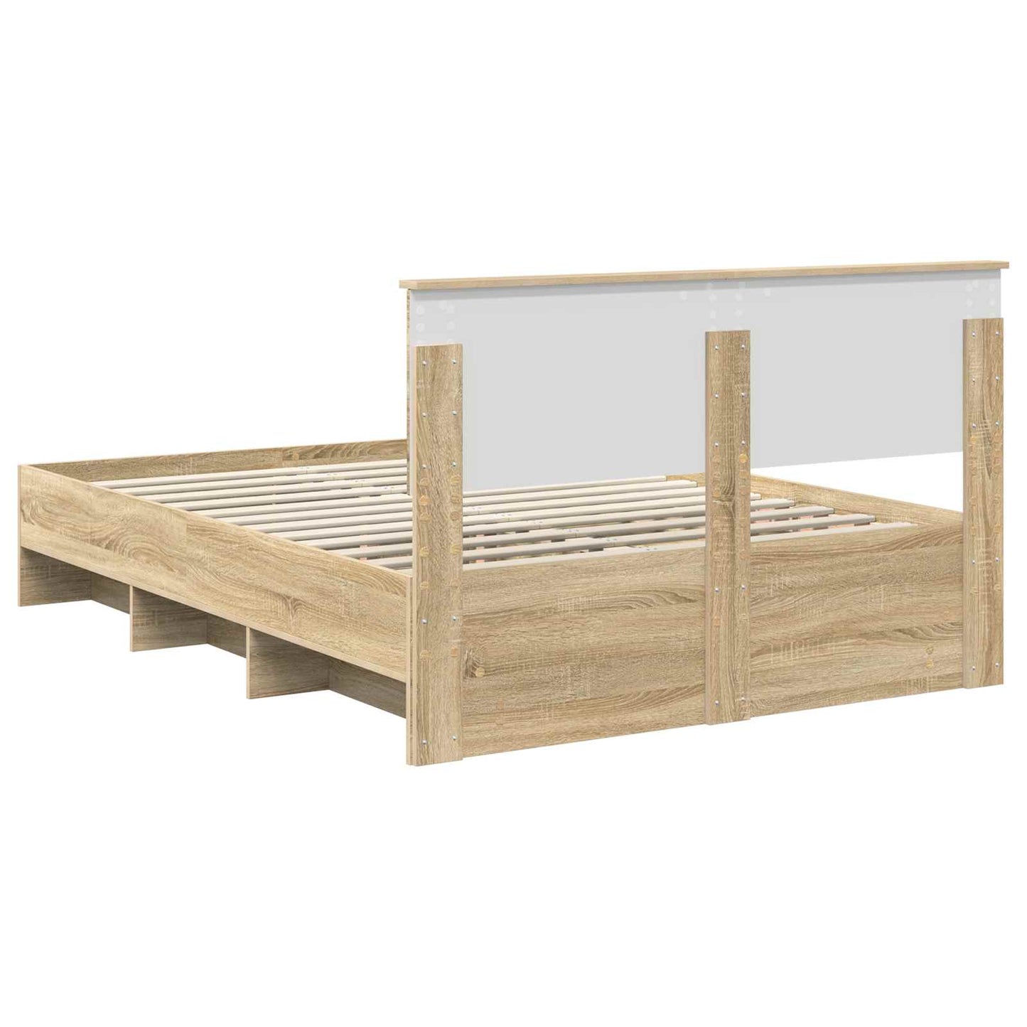 Bedframe met hoofdeinde Sonoma Eiken 150 x 200 cm Bewerkt hout is nu te koop bij PeponiXL, paradijselijk wonen!