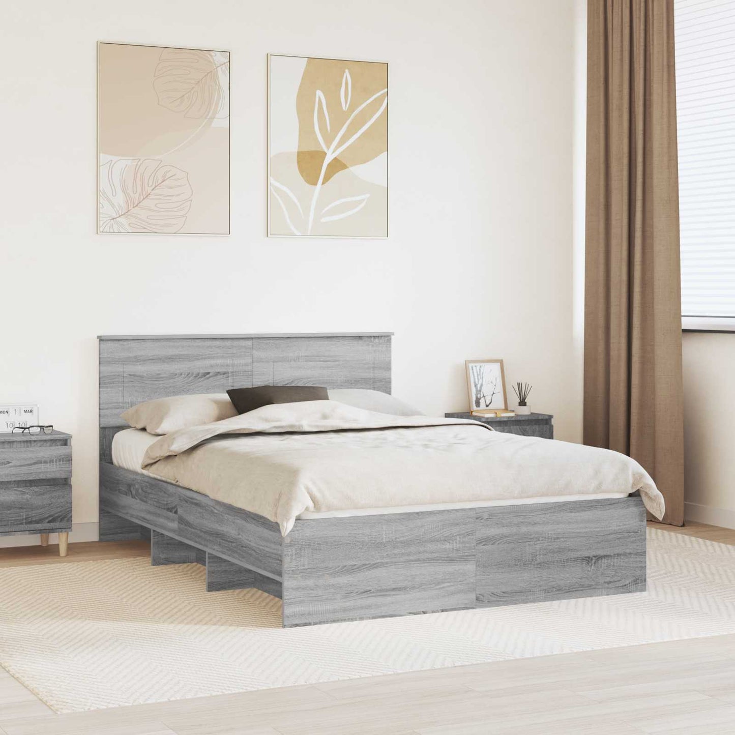 Bedframe met hoofdeinde Grijs Sonoma 150 x 200 cm Bewerkt hout is nu te koop bij PeponiXL, paradijselijk wonen!
