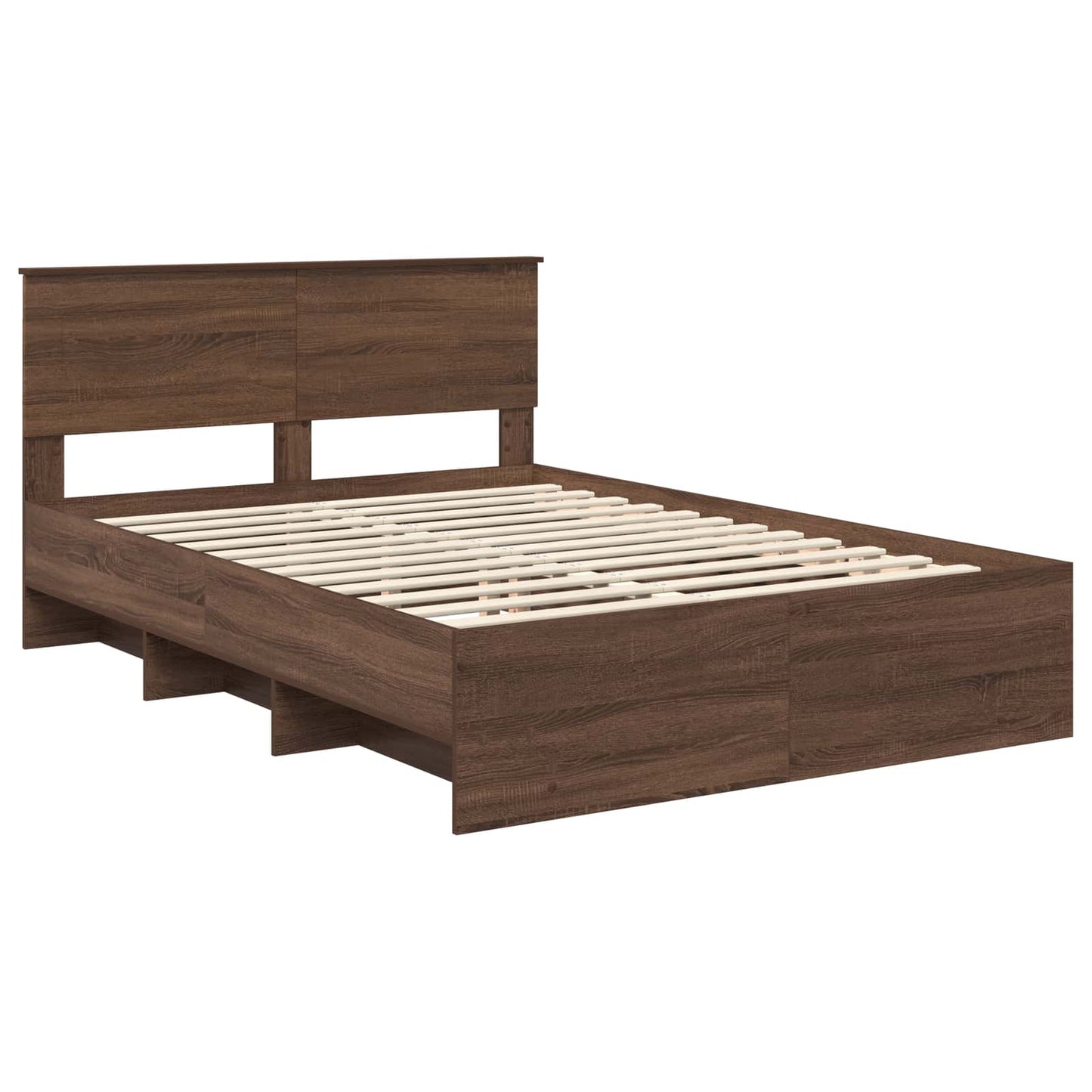 Bedframe met hoofdeinde Bruin Eiken 150 x 200 cm Bewerkt hout is nu te koop bij PeponiXL, paradijselijk wonen!