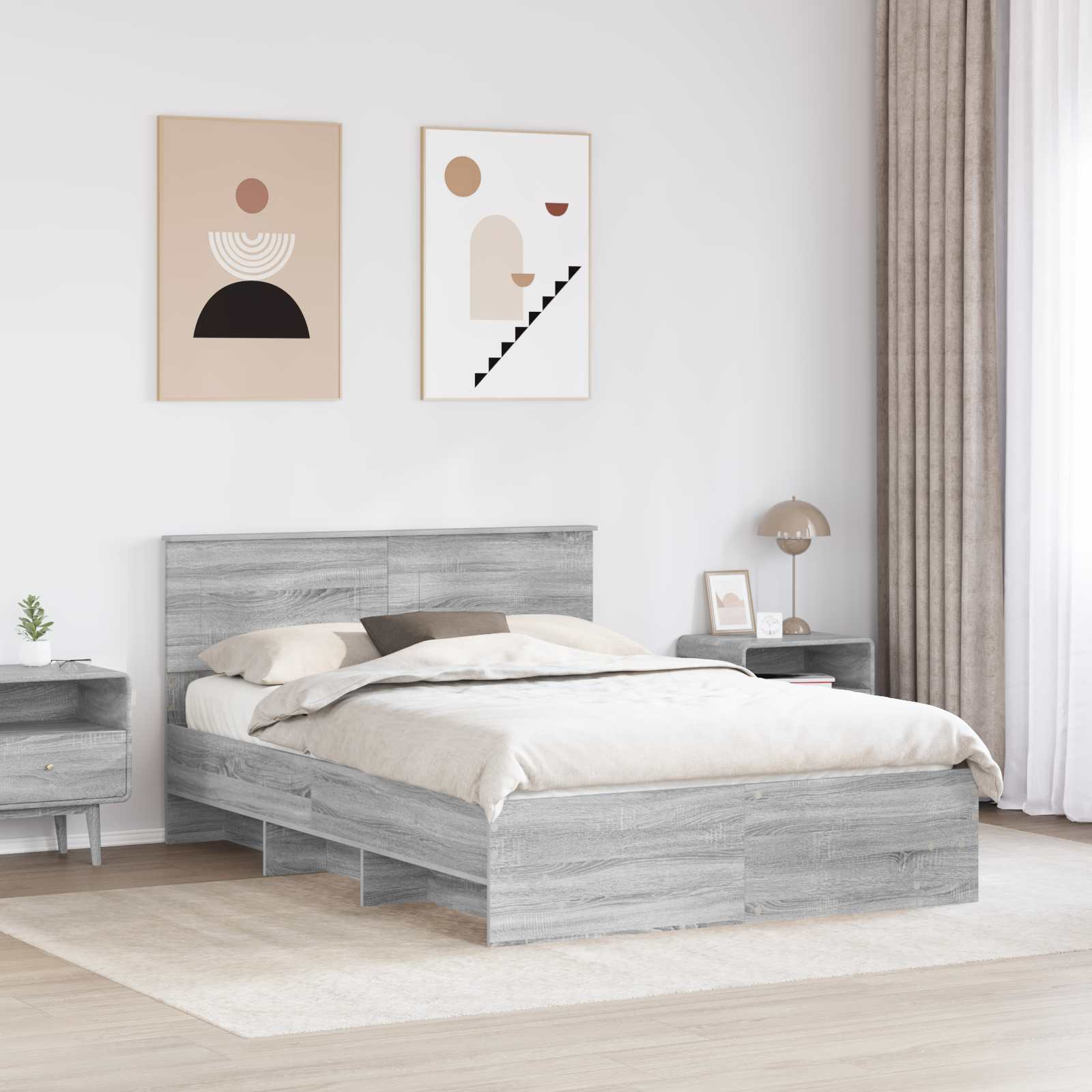 Bedframe met hoofdeinde Grijs Sonoma 140 x 200 cm Bewerkt hout is nu te koop bij PeponiXL, paradijselijk wonen!