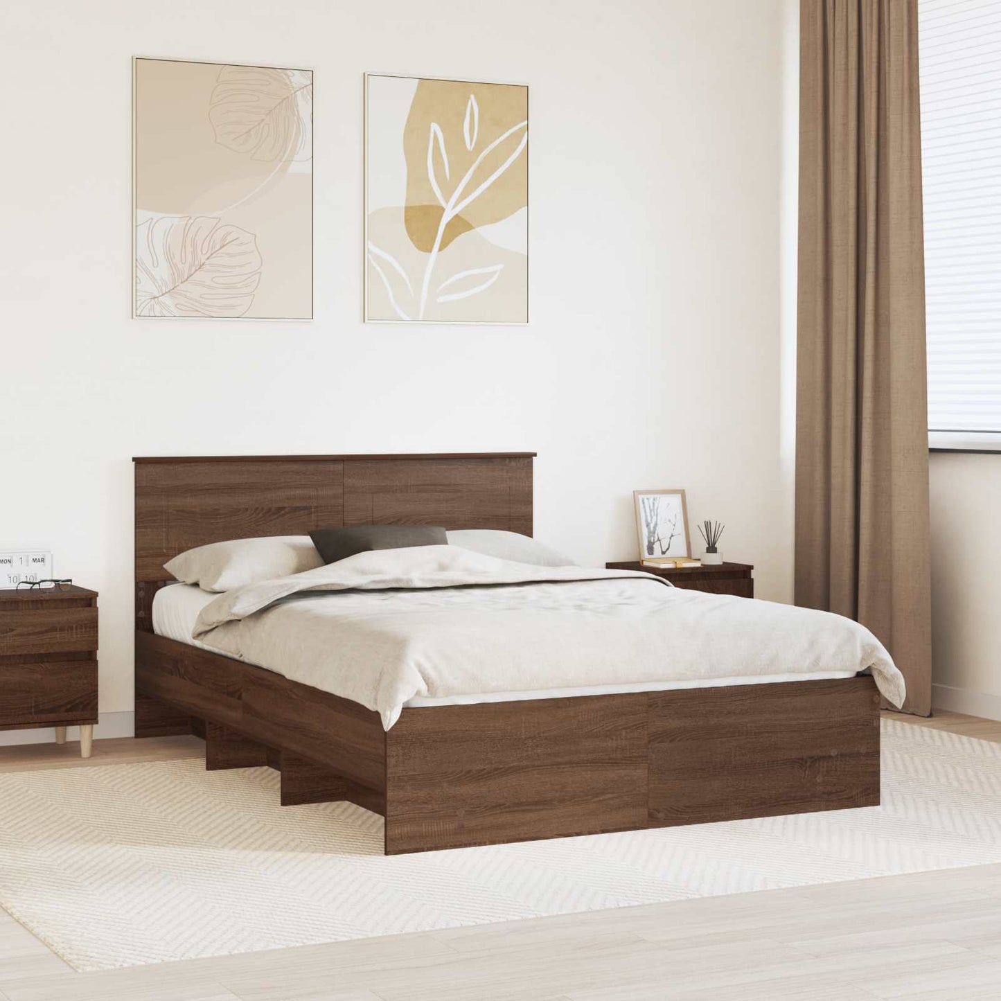 Bedframe met hoofdeinde Bruin Eiken 140 x 200 cm Bewerkt hout is nu te koop bij PeponiXL, paradijselijk wonen!