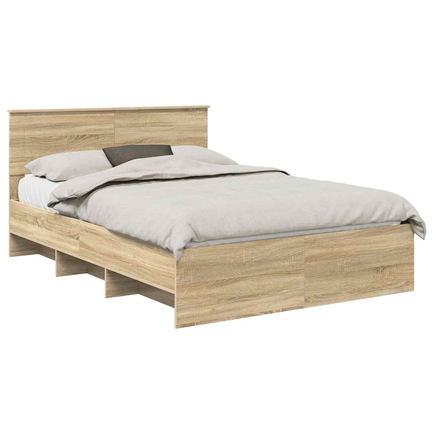 Bedframe met hoofdeinde Sonoma Eiken 140 x 200 cm Bewerkt hout is nu te koop bij PeponiXL, paradijselijk wonen!