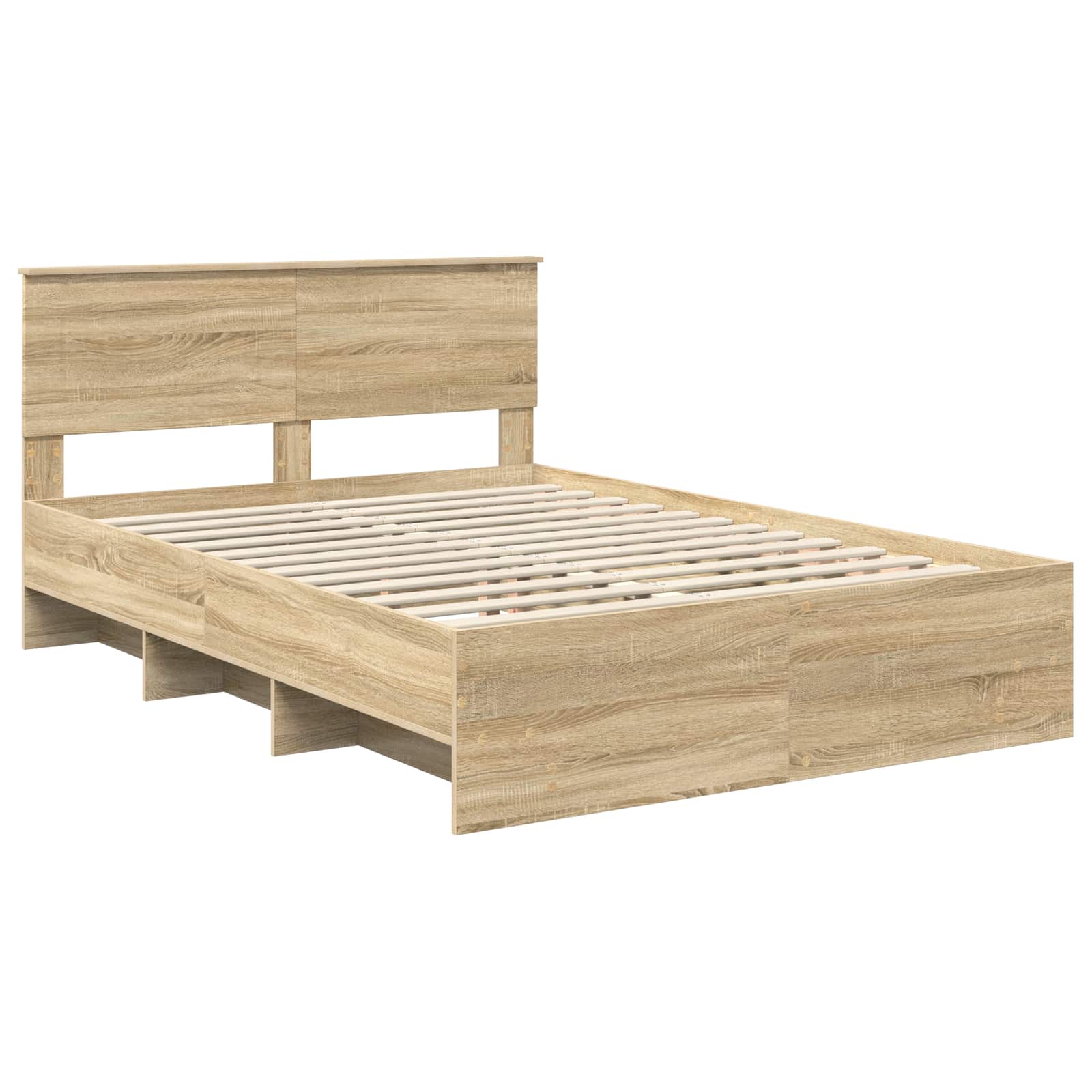 Bedframe met hoofdeinde Sonoma Eiken 140 x 200 cm Bewerkt hout is nu te koop bij PeponiXL, paradijselijk wonen!