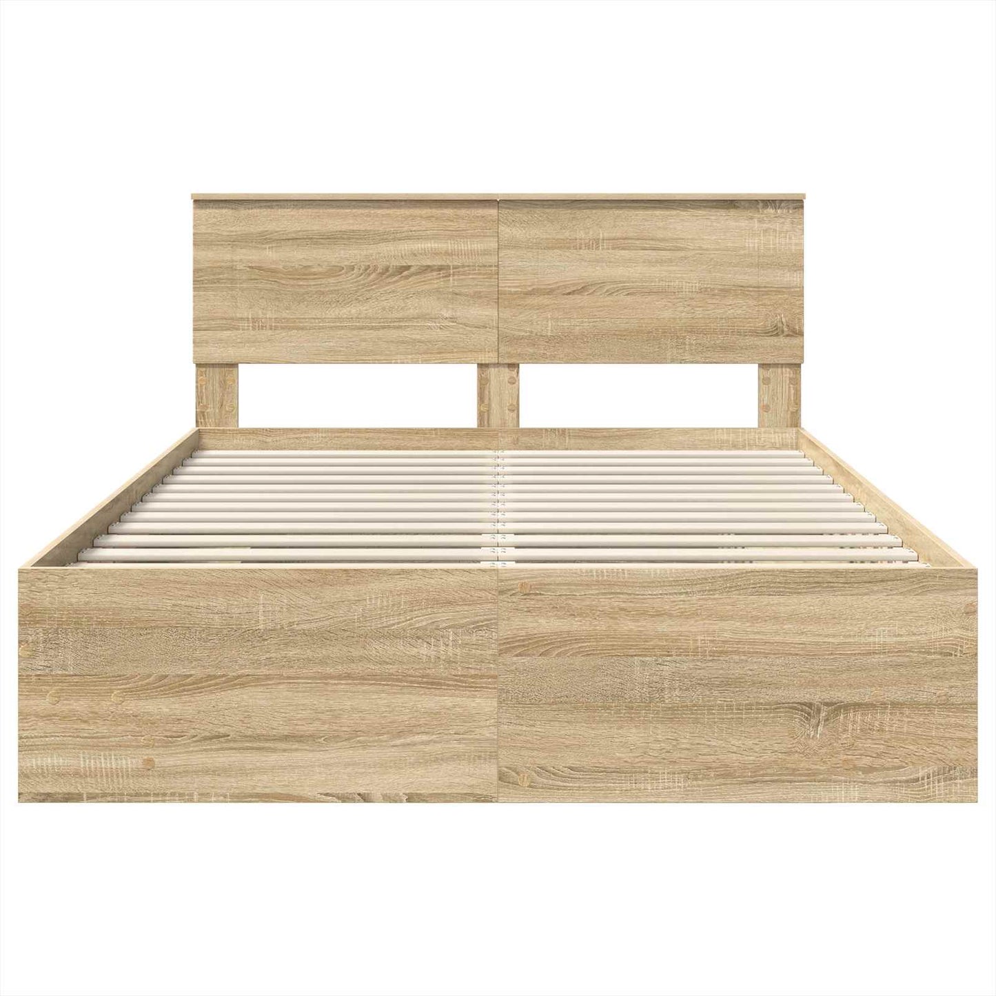 Bedframe met hoofdeinde Sonoma Eiken 140 x 200 cm Bewerkt hout is nu te koop bij PeponiXL, paradijselijk wonen!