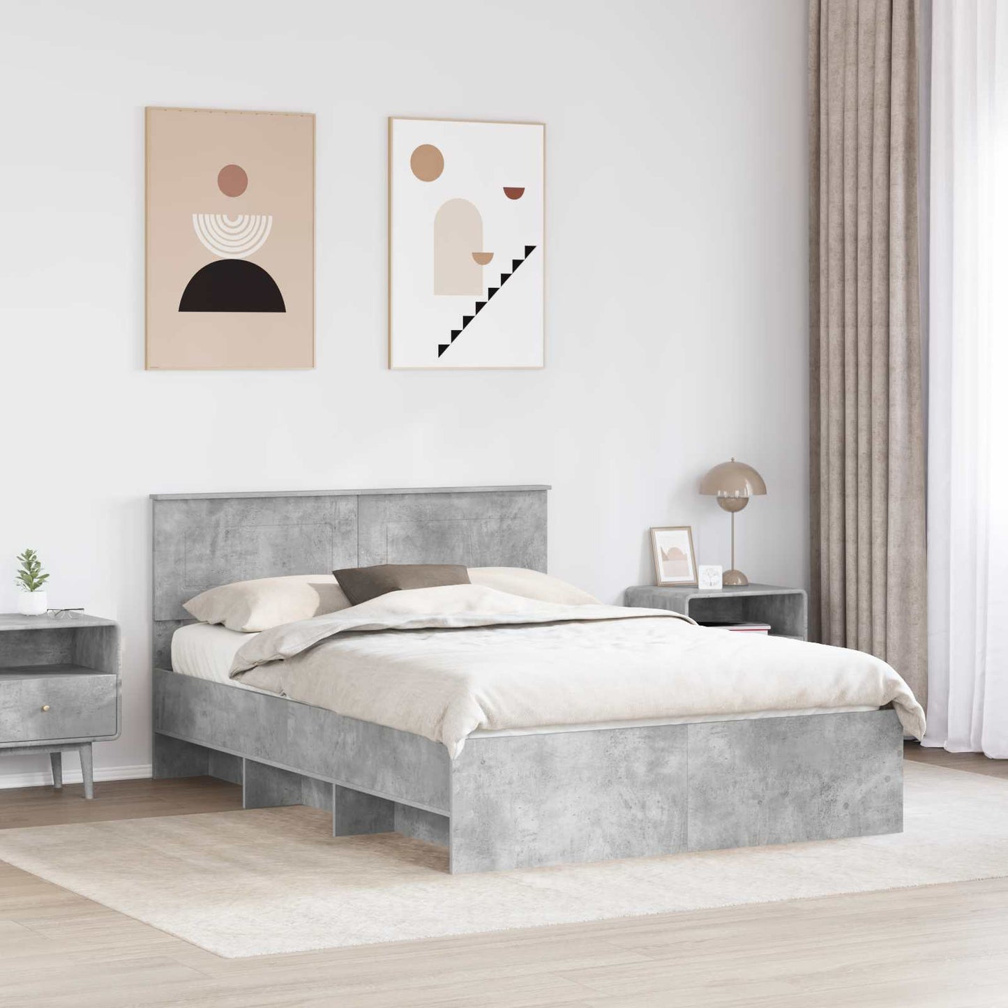 Bedframe met hoofdeinde Beton Grijs 140 x 200 cm Bewerkt hout is nu te koop bij PeponiXL, paradijselijk wonen!