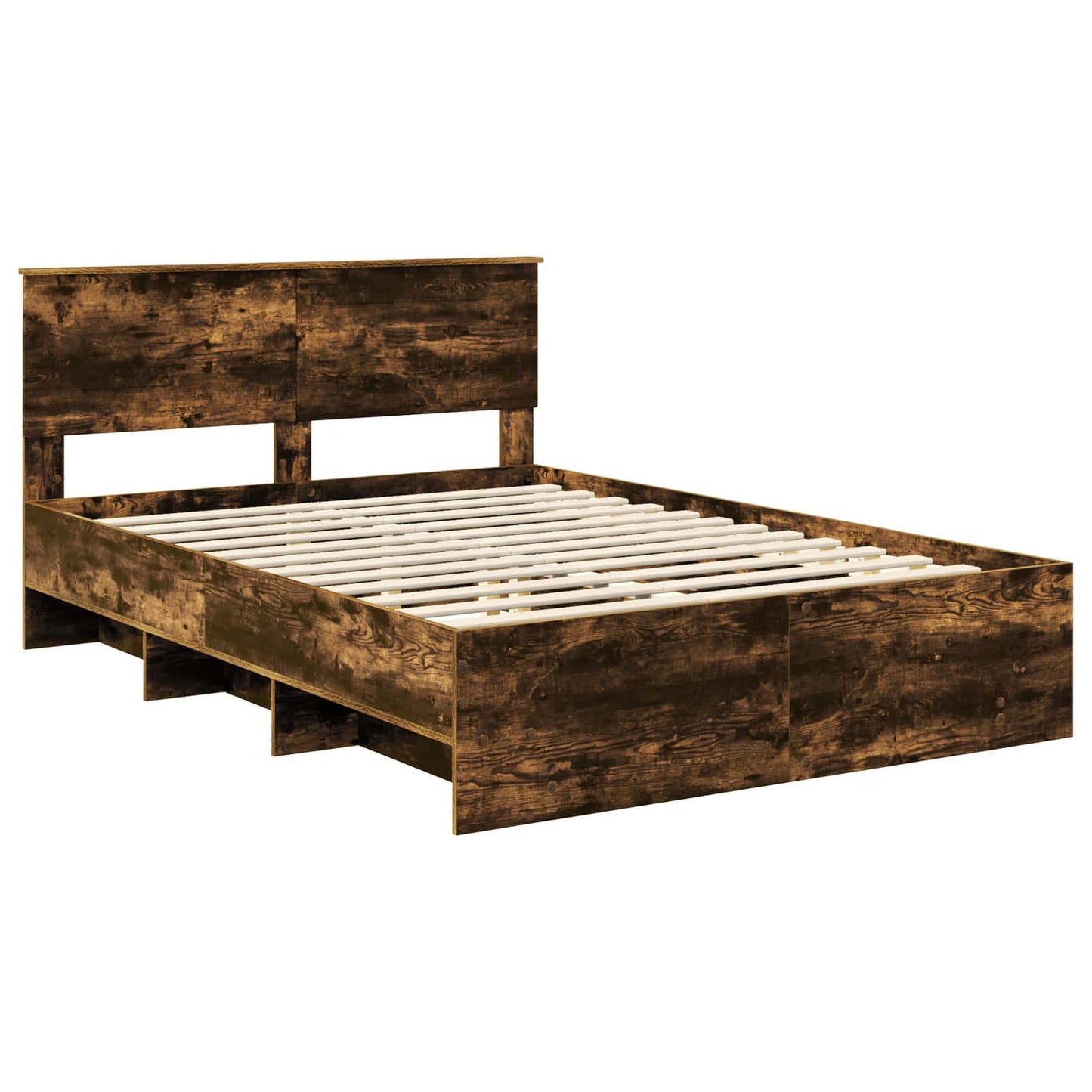 Bedframe met hoofdeinde Gerookt eiken 140 x 200 cm Bewerkt hout is nu te koop bij PeponiXL, paradijselijk wonen!