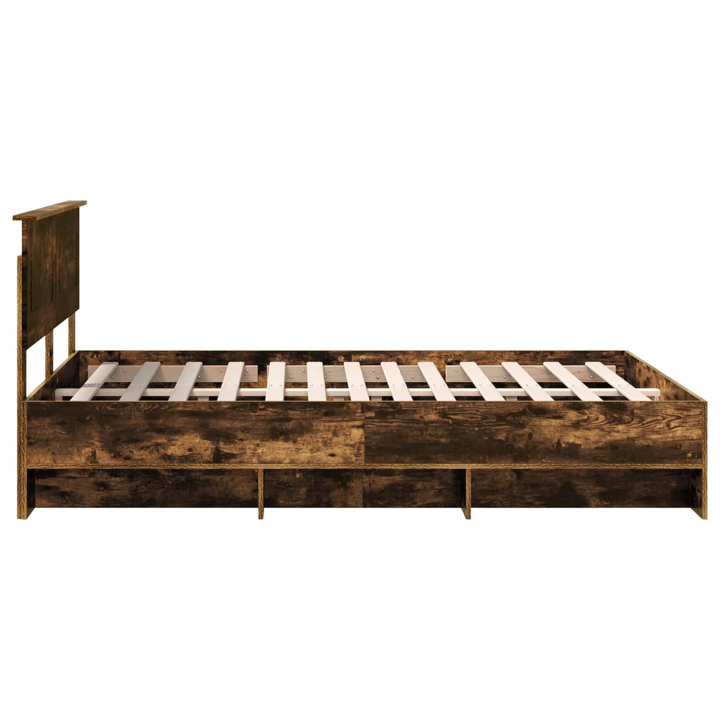 Bedframe met hoofdeinde Gerookt eiken 140 x 200 cm Bewerkt hout is nu te koop bij PeponiXL, paradijselijk wonen!