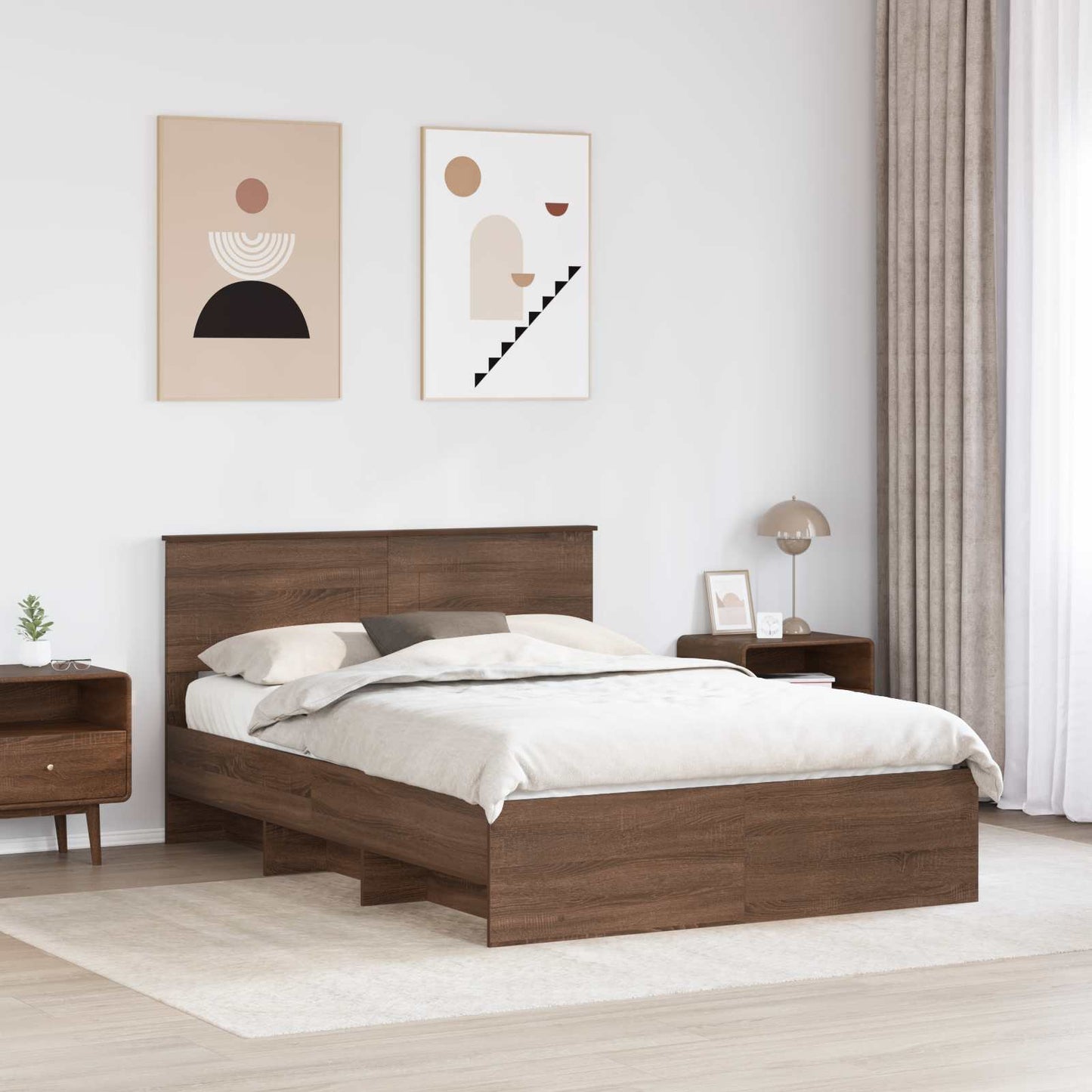Bedframe met hoofdeinde Bruin Eiken 140 x 200 cm Bewerkt hout is nu te koop bij PeponiXL, paradijselijk wonen!