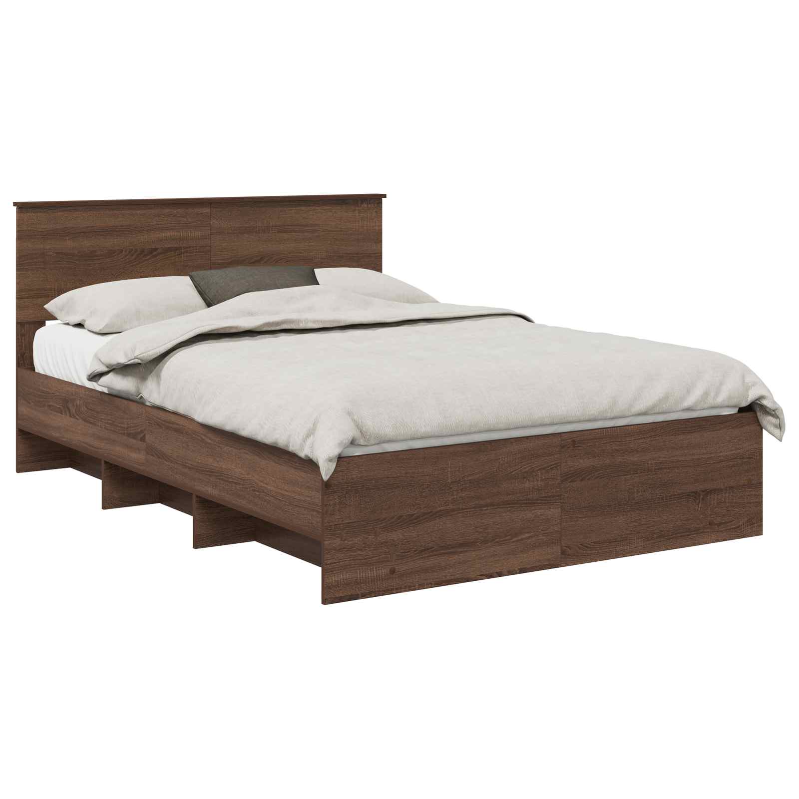 Bedframe met hoofdeinde Bruin Eiken 140 x 200 cm Bewerkt hout is nu te koop bij PeponiXL, paradijselijk wonen!