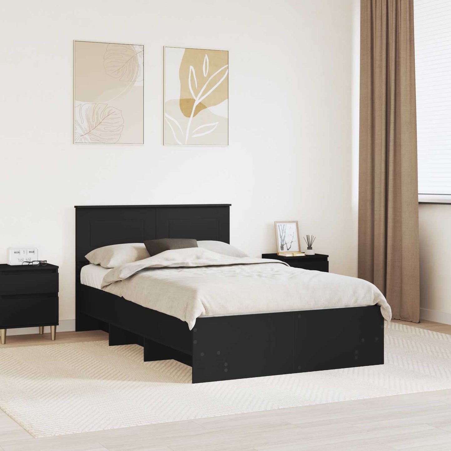 Bedframe met hoofdeinde Zwart 137 x 203 cm Bewerkt hout is nu te koop bij PeponiXL, paradijselijk wonen!