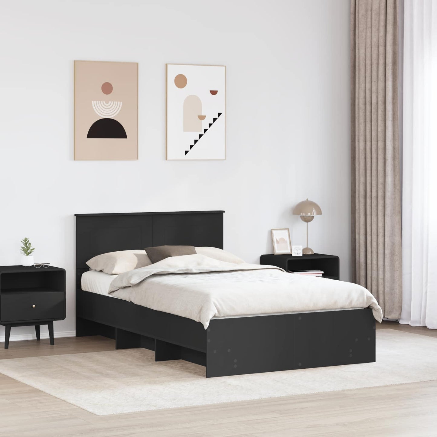 Bedframe met hoofdeinde Zwart 137 x 203 cm Bewerkt hout is nu te koop bij PeponiXL, paradijselijk wonen!