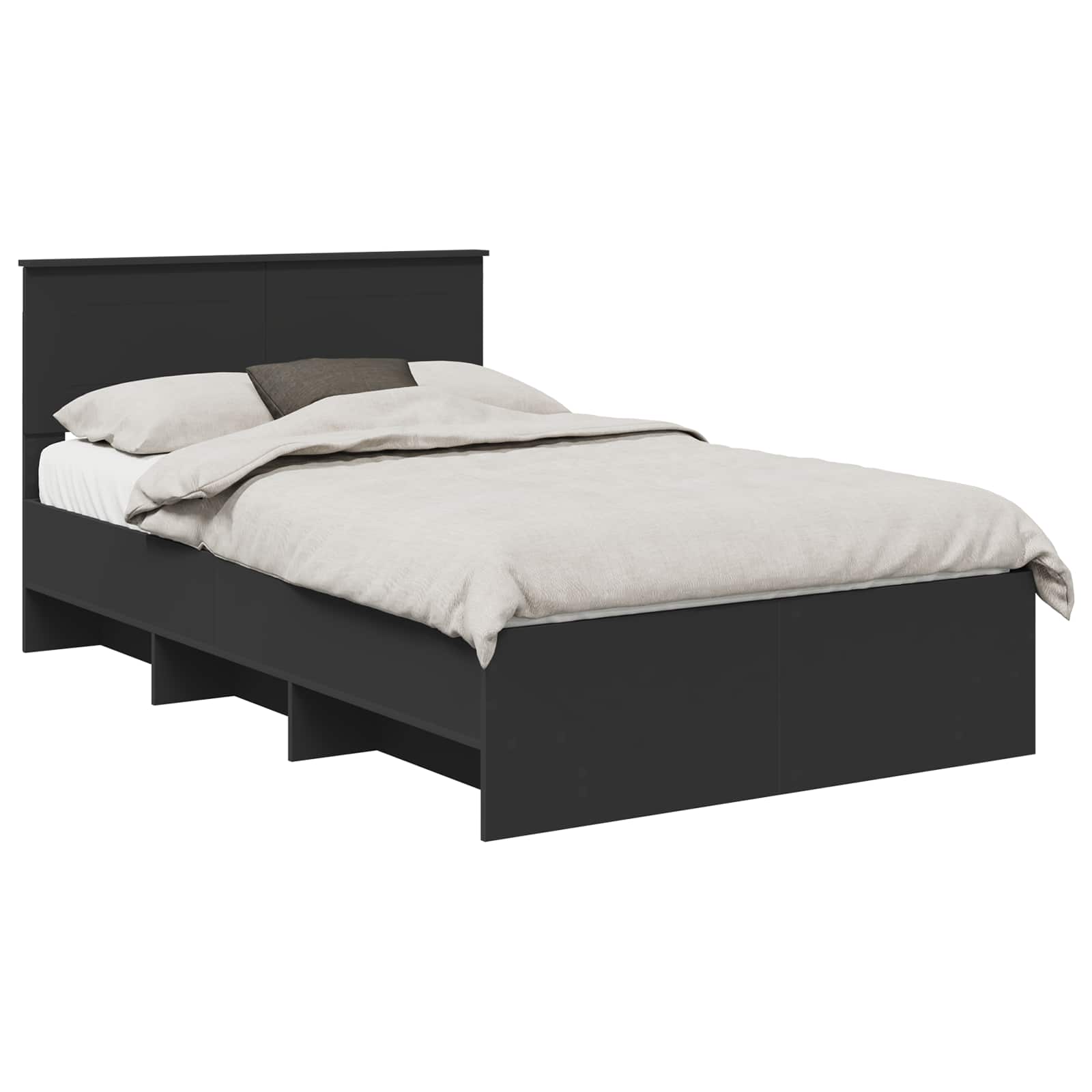 Bedframe met hoofdeinde Zwart 137 x 203 cm Bewerkt hout is nu te koop bij PeponiXL, paradijselijk wonen!